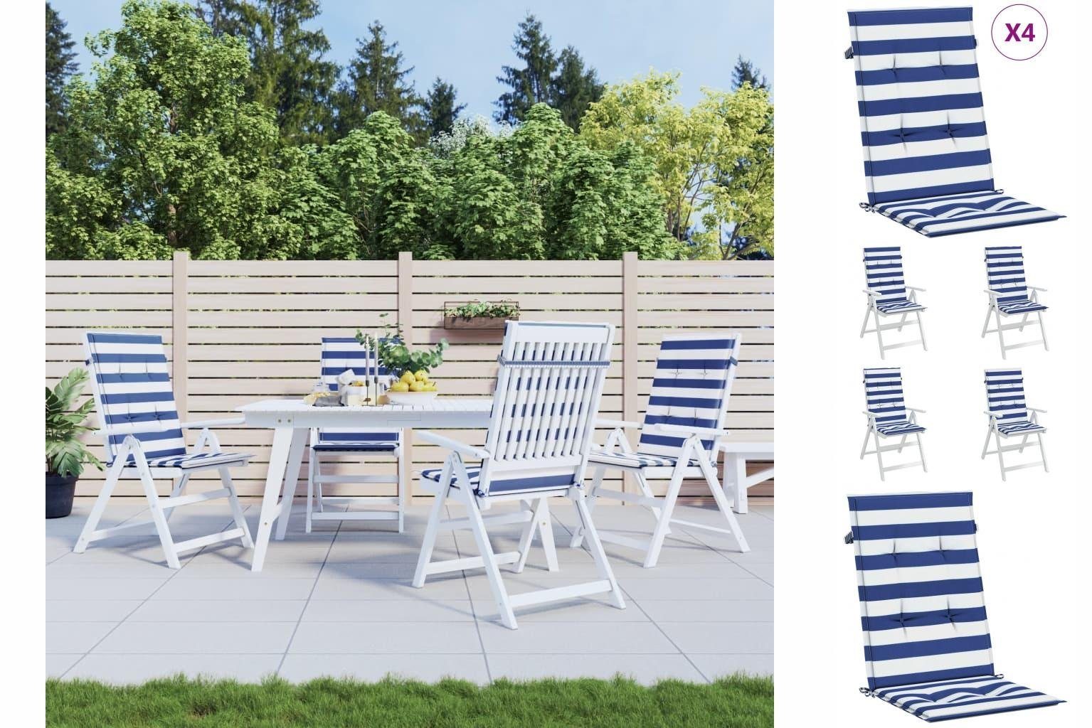 vidaXL Polsterauflage HochlehnerAuflagen 4 Stk Blau Weiß Gestreift Stoff