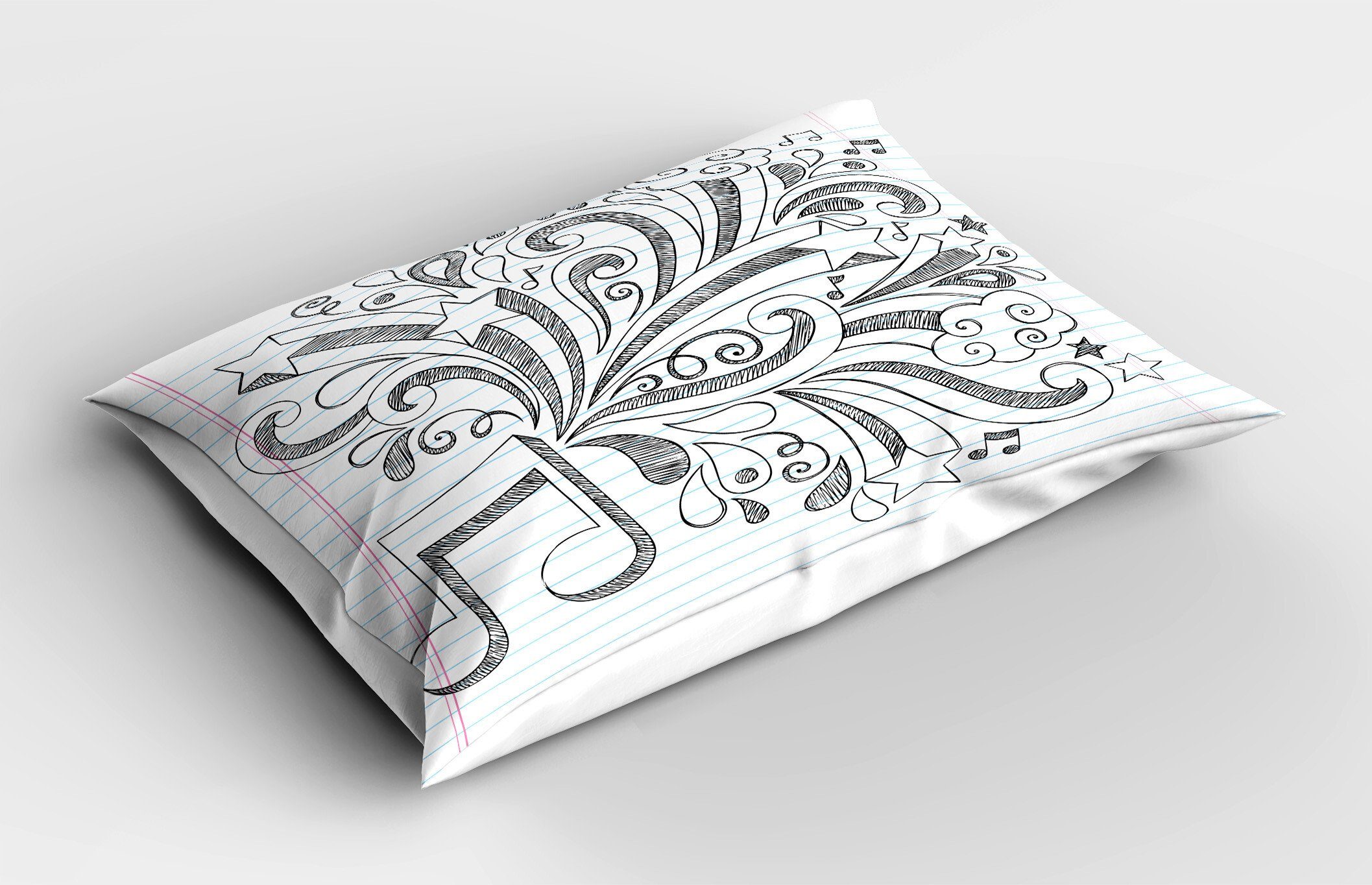Kissenbezüge (1 Abakuhaus Doodles Kopfkissenbezug, Queen Dekorativer Sketchy Stück), Musiknote Gedruckter Size Notebook