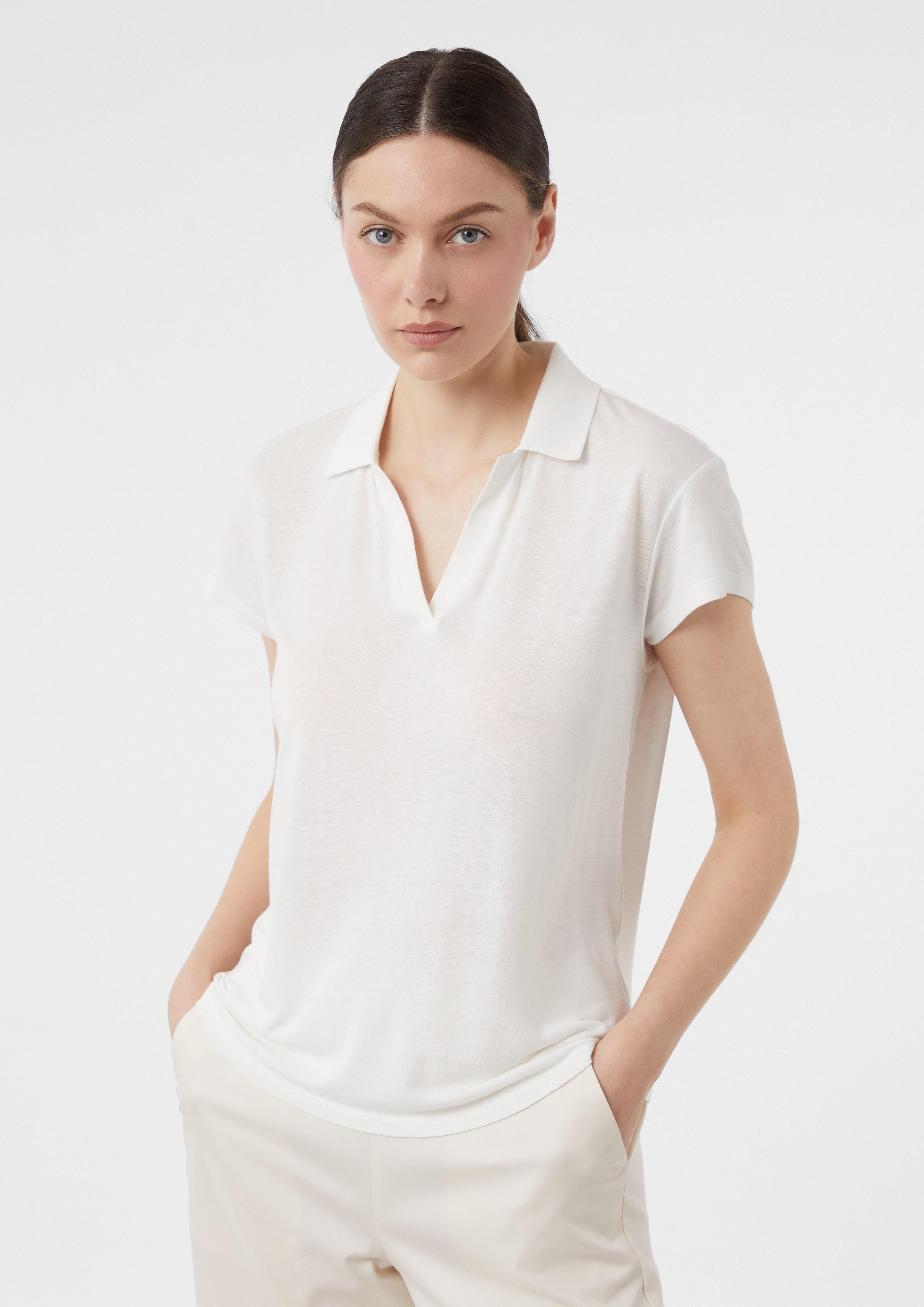 Kurzarmshirt T-Shirt aus Leinenmix mit Polokragen