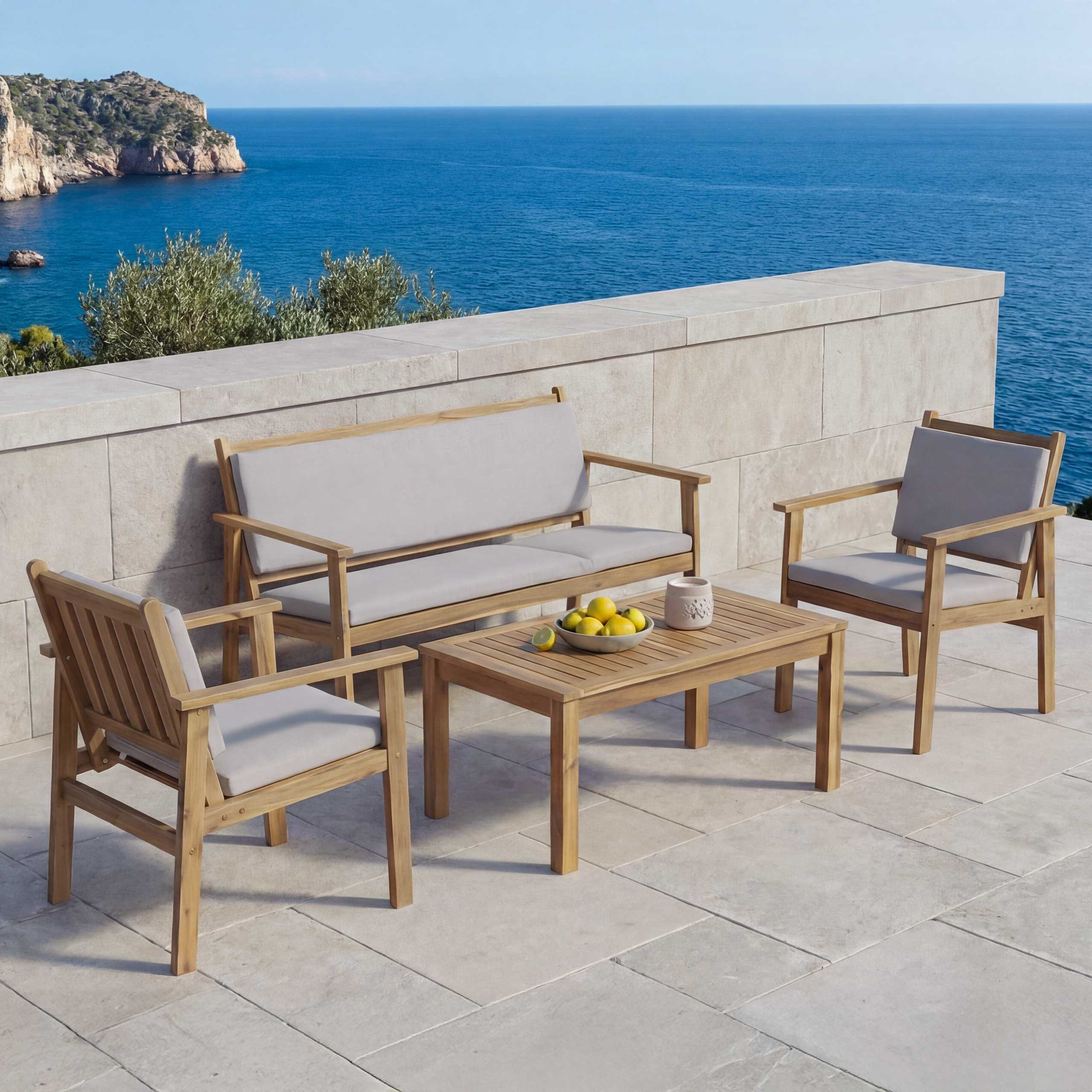 MCW Polstergarnitur MCW-O19, (4-tlg., 1x Bank, 2x Sessel, 1x Tisch), Mit Fußbodenschonern