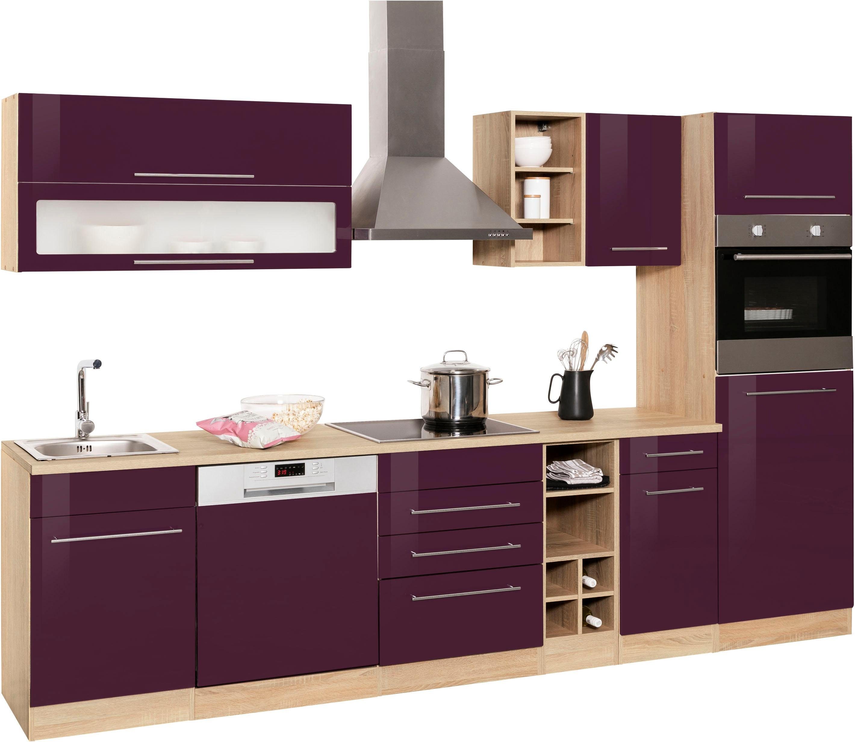 Front: aubergine Hochglanz | Korpus: eichefarben