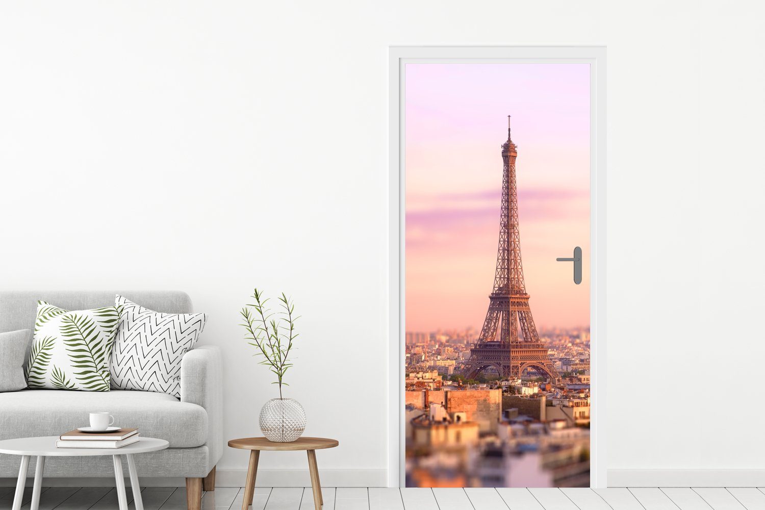 MuchoWow Türtapete Paris Eiffelturm - Matt, (1 75x205 cm Tür, bedruckt, für Türaufkleber, St), Fototapete - Himmel