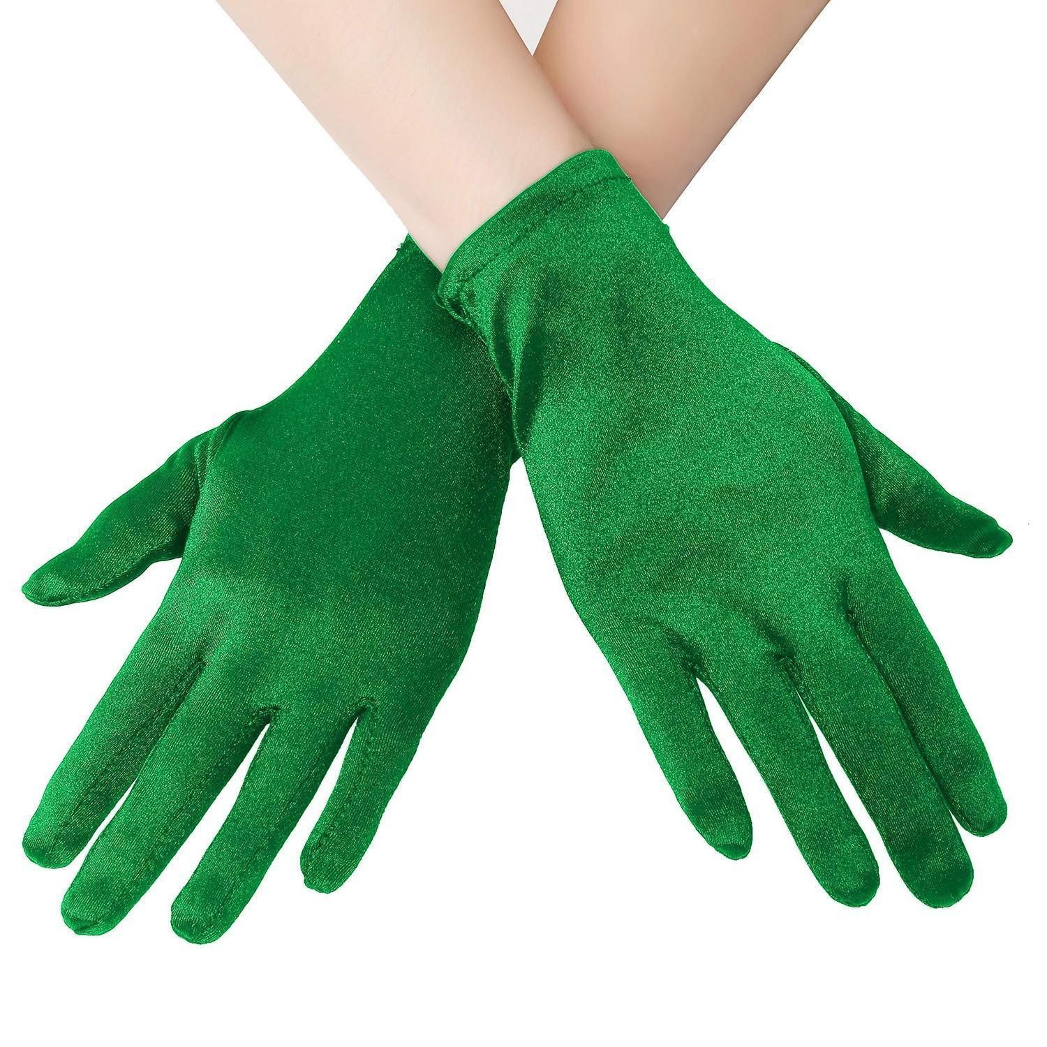 LuxusKollektion Abendhandschuhe Handschuhe Damen Grün Handgelenklang Kurz Satin Polyester (1-St)