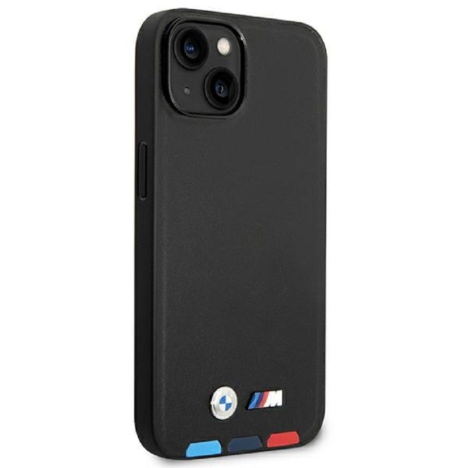 BMW Handyhülle Case iPhone 14 Kunstleder Tricolor schwarz Magsafe kompatibel 6,1 Zoll, Kantenschutz