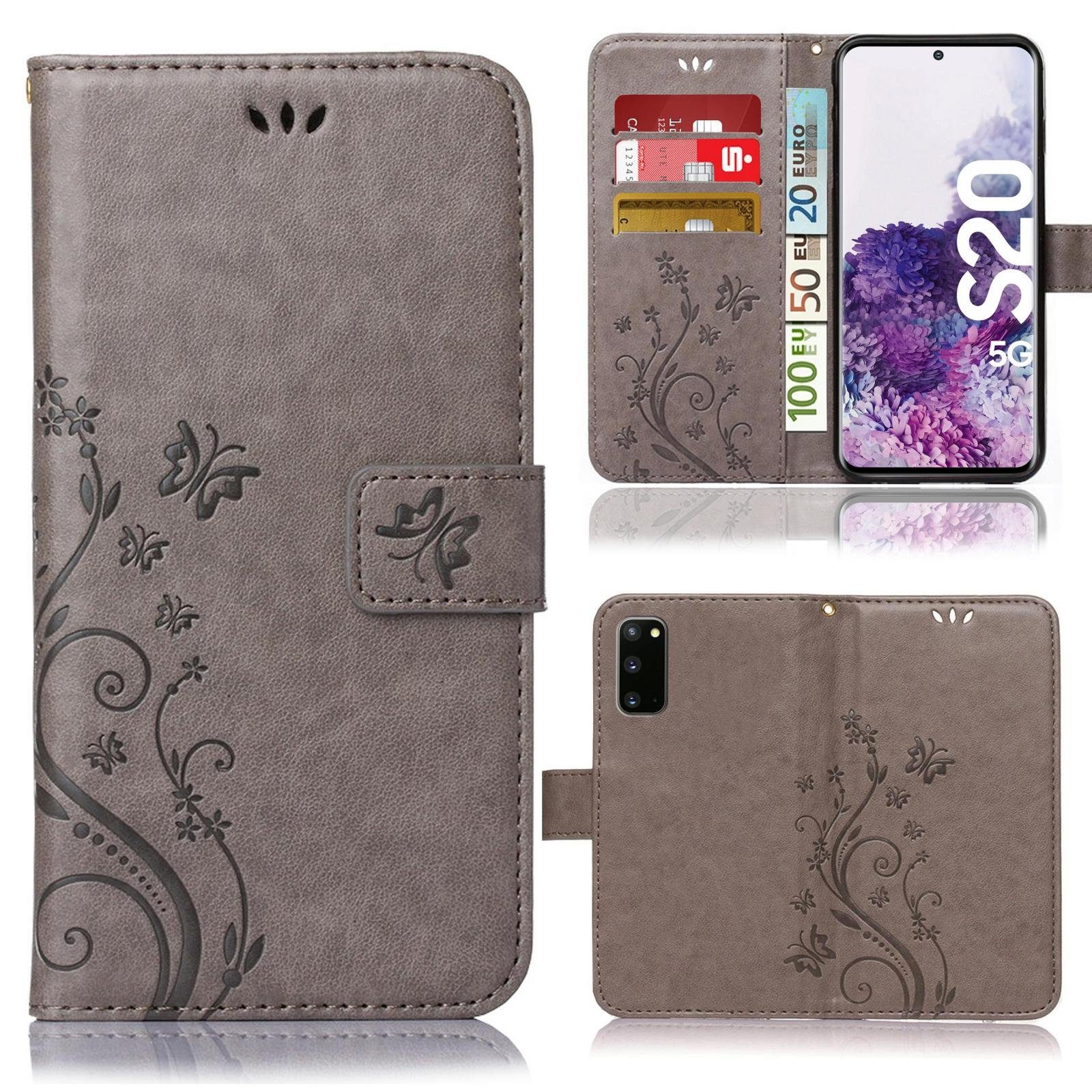 Numerva Handyhülle Bookstyle Flower für Samsung Galaxy S20, Handy Tasche Schutzhülle Klapphülle Flip Cover mit Blumenmuster