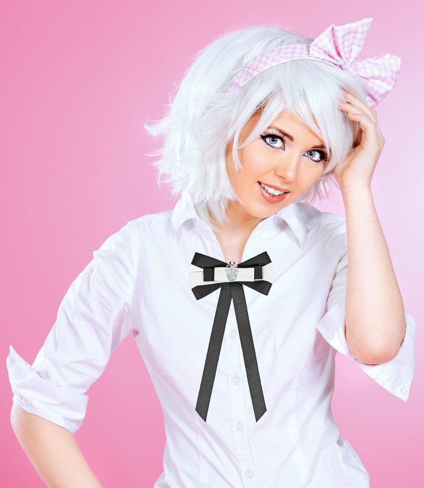 Trachtenland Brosche Brosche Barock Schleife mit Krone - Schwarz Weiß günstig online kaufen