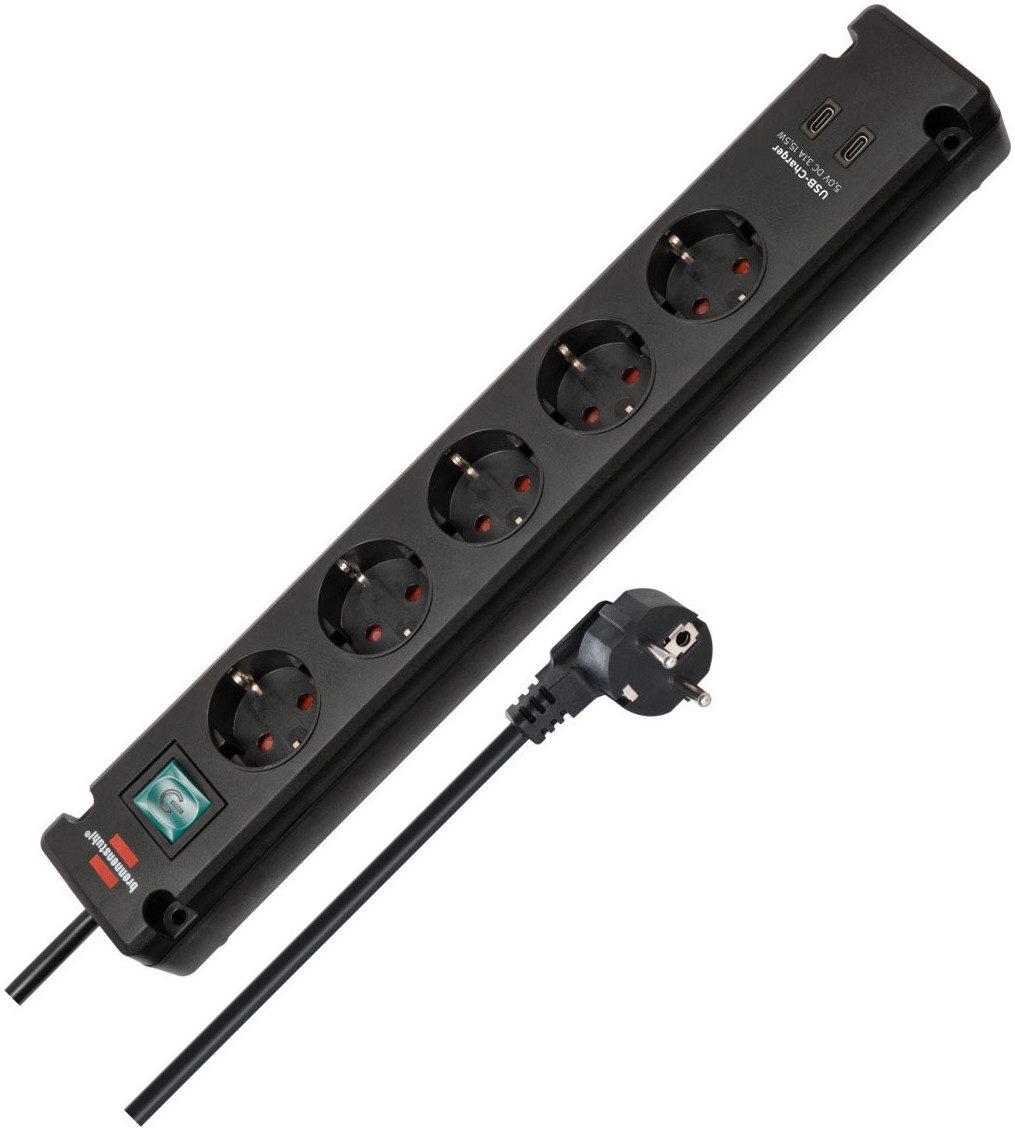 Brennenstuhl Bremounta Steckdosenleiste mit 2 USB C-Ladebuchsen Steckdosenleiste 7-fach (Ein- / Ausschalter, USB-Anschluss, …