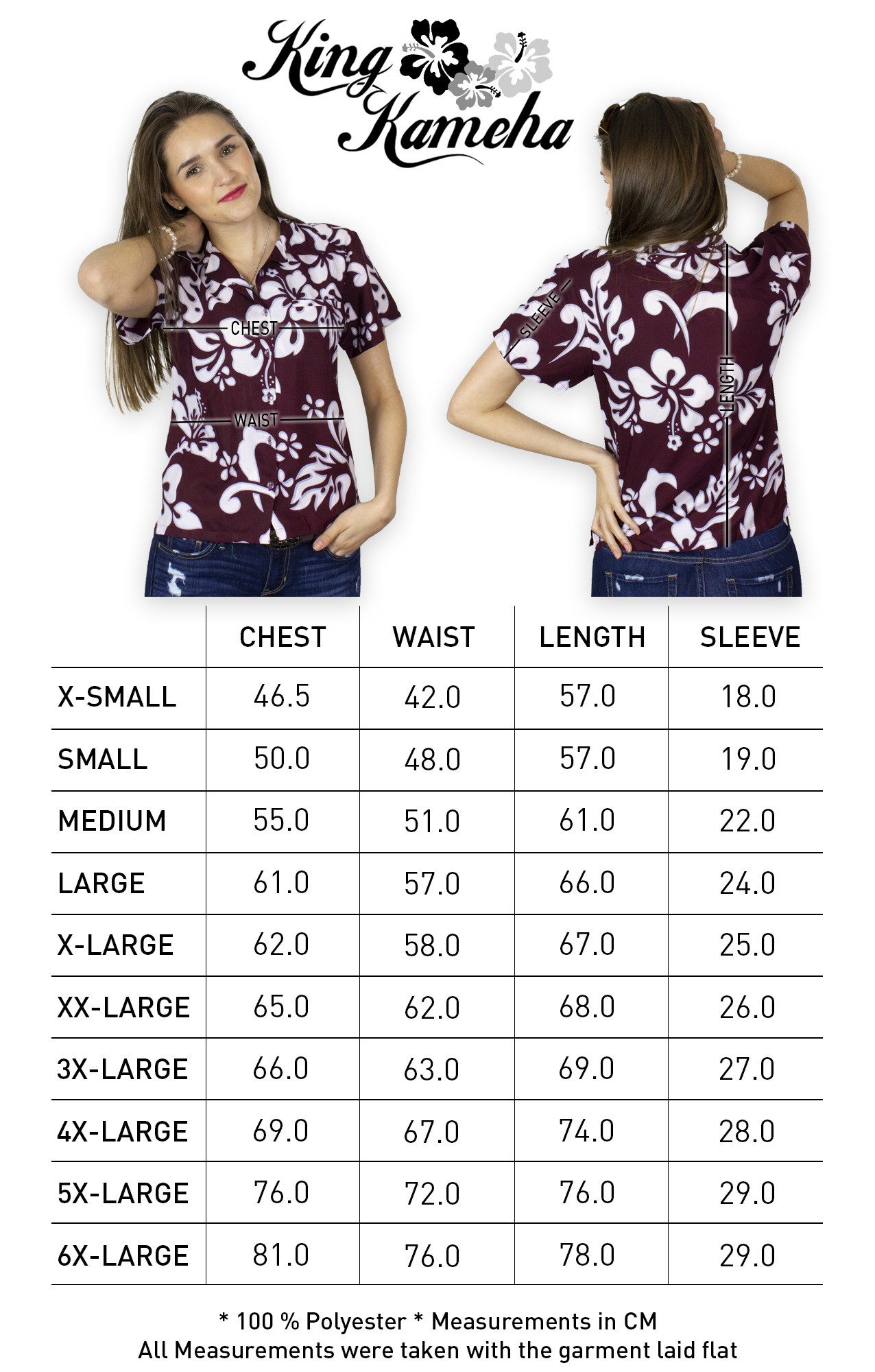 King Kameha Hawaiihemd Hibiscus Funky Hawaiibluse Damen Kurzarm Front-Tasche Stylish