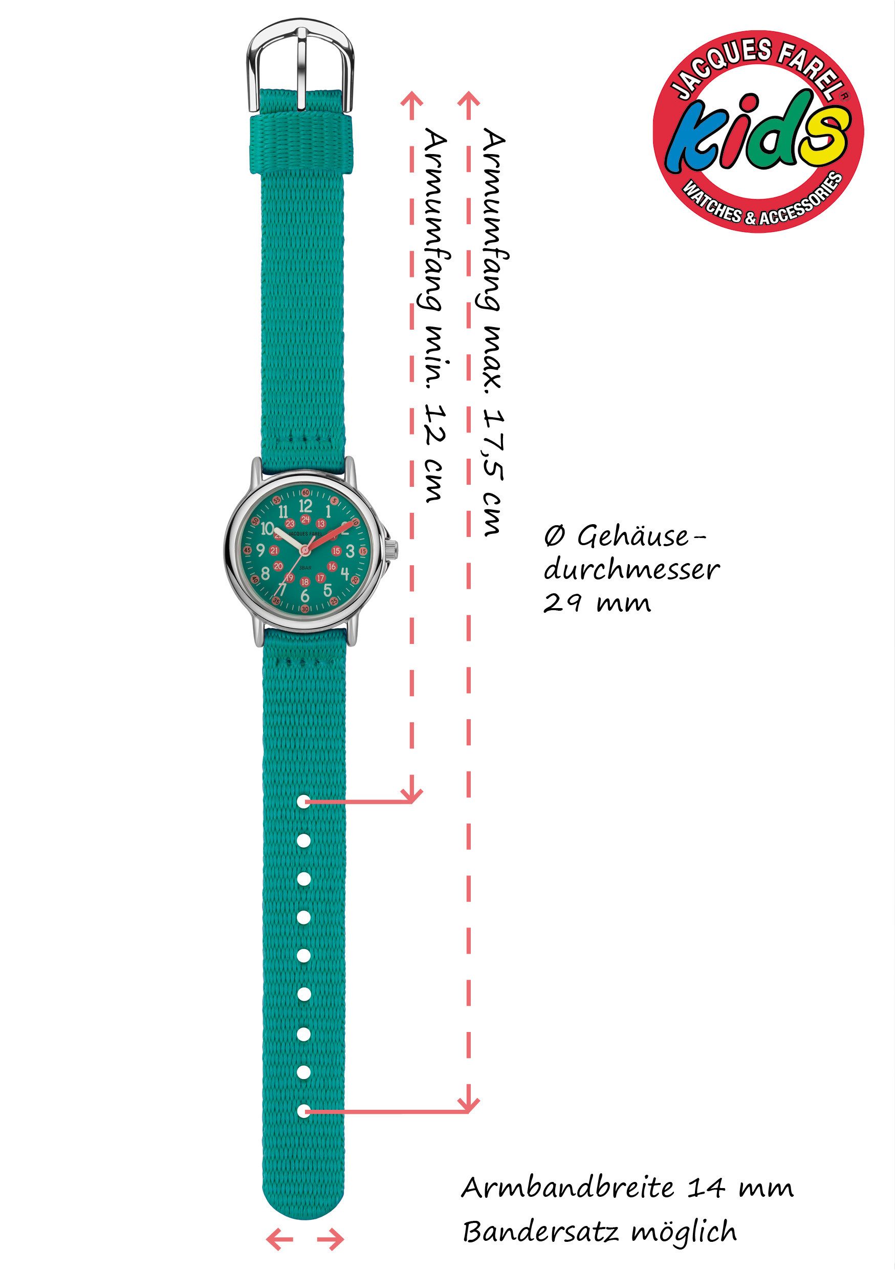 Jacques Farel Quarzuhr KCF Kinder Armbanduhr Textilband, analog Kinderuhr Lernuhr deutlich Schulanfang Geschenkidee Ø 28 mm – Bild 4 von 5