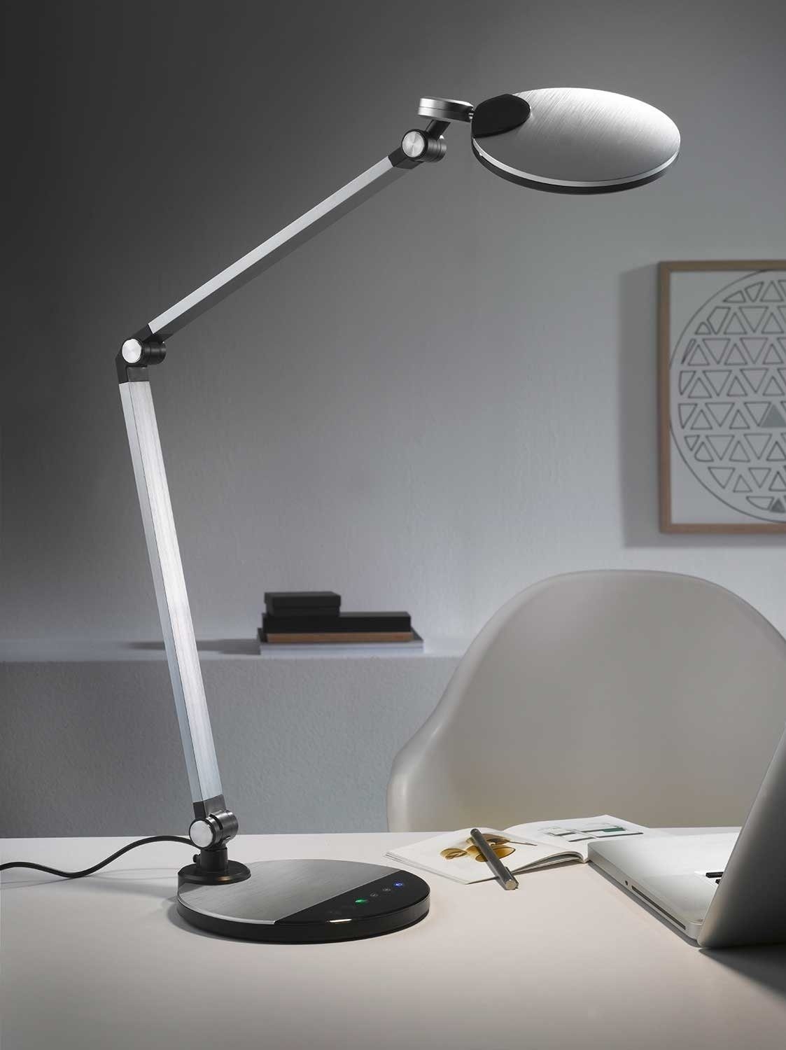 casa NOVA LED Schreibtischlampe EXPECT, 1-flammig, H 90 cm, Schwarz, Silbergrau, Anpassung der Farbtemperatur, Dimmfunktion, LED fest integriert, Neutralweiß, Warmweiß, Tageslichtweiß, Kunststoff, Metall, Touchsensor