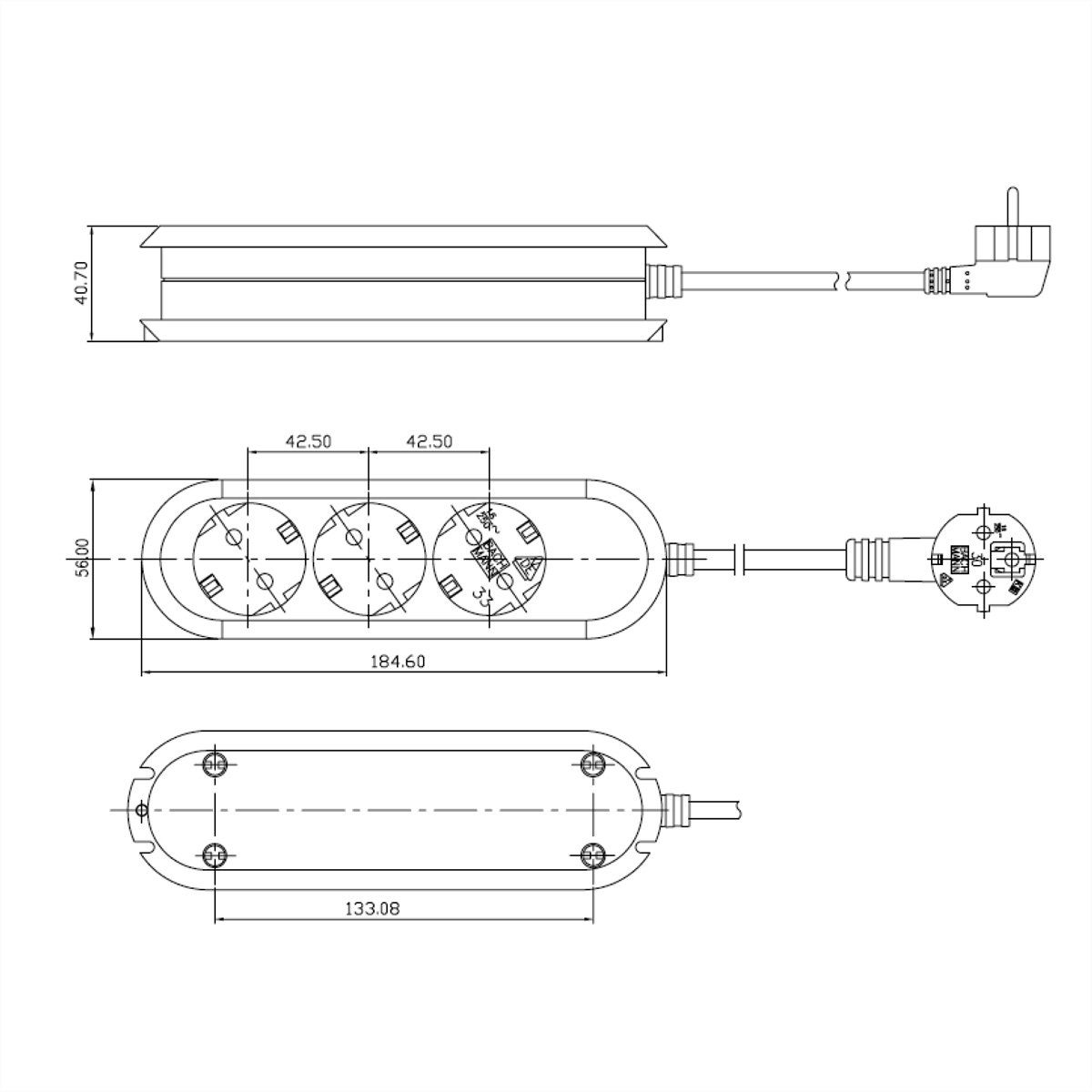 Bachmann SMART Steckdosenleiste 3x CEE7/3 Steckdosenleiste (Kabellänge 3 m), rot, 3m CEE7/7, 388.371