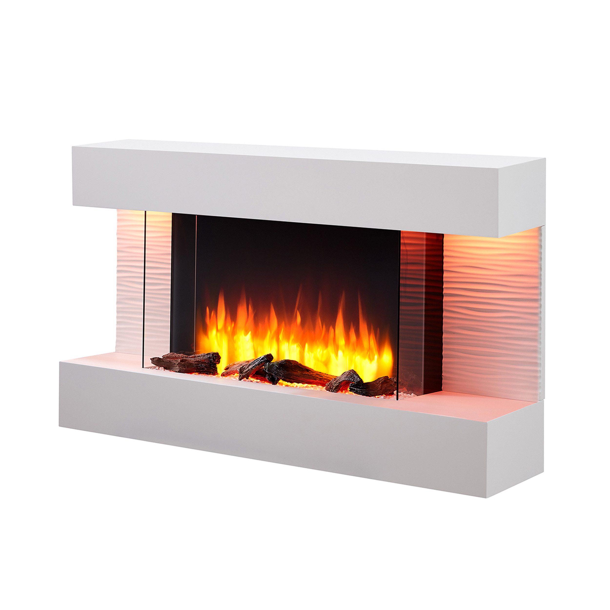 Balderia Elektrokamin Elektrokamin BALDERIA Elis - Wandkamin, Heizung 2000 W - Weiß, 3D-Flammeneffekt, LED-Beleuchtungs, Fernbedienung, Timer, Thermostat