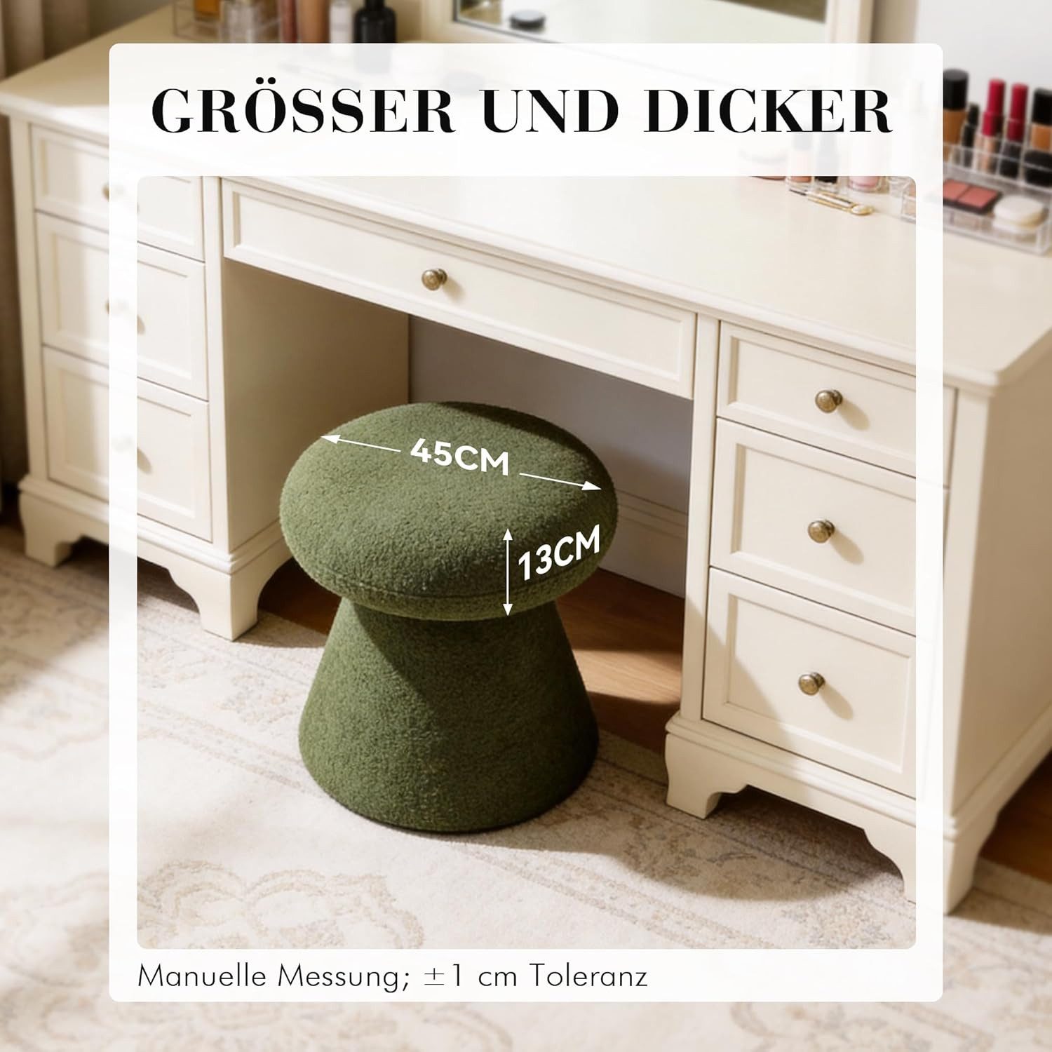 DEKKETO Hocker 360° Drehbarer Teddy-Pilz-Hocker als Schminktischhocker & Fußhocker (1 St), Bequemer Polsterhocker für Schlafzimmer, Ankleidezimmer & Wohnzimmer – Bild 5 von 5