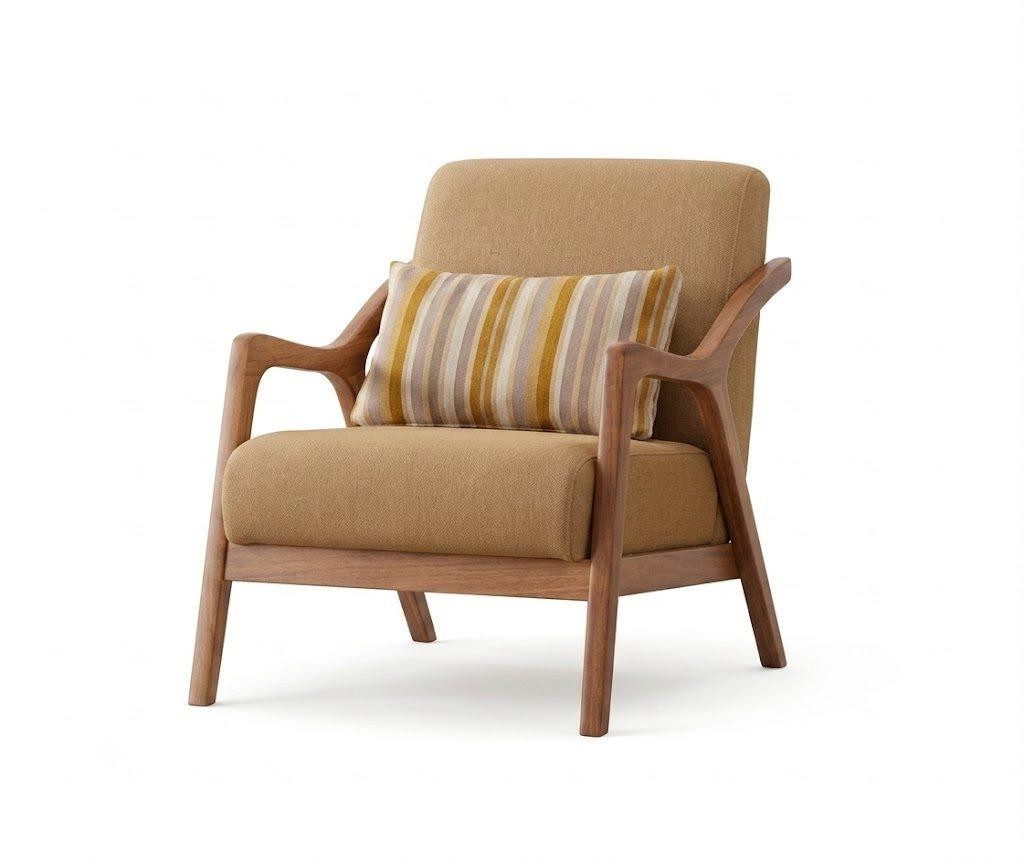 Xlmoebel Relaxsessel Sessel Moderner Wohnzimmer Armlehnen Holz Beige Stoffbezug Komfort (1-St., 1-tlg), Mit Kissen