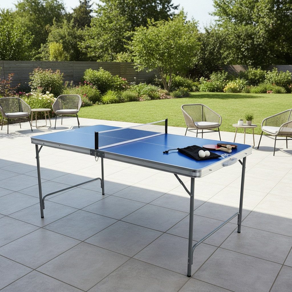 FASports Tischtennisplatte Fabula mit Spielset für Kinder und Jugendliche (Set, 4-tlg., Netz, Schläger, Ball), klappbarer Tischtennistisch, leicht transportierbar und verstaubar