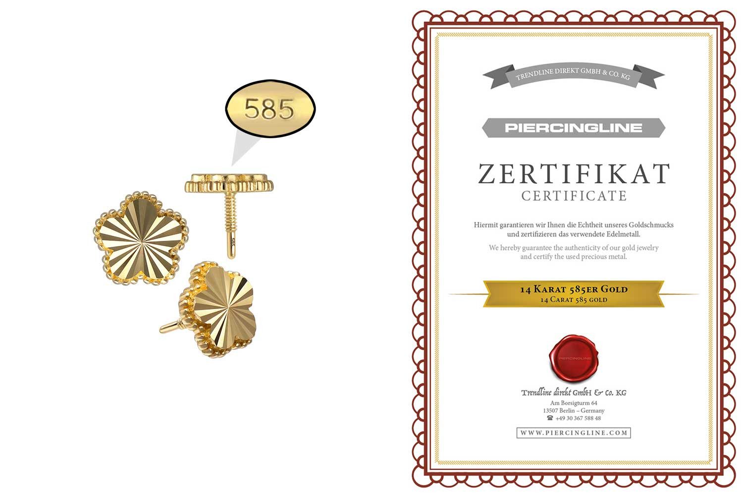 PIERCINGLINE Piercing-Set 14 Karat Gold Schraubaufsatz mit Außengewinde BLUME (Schraub-Aufsätze, 1-tlg)