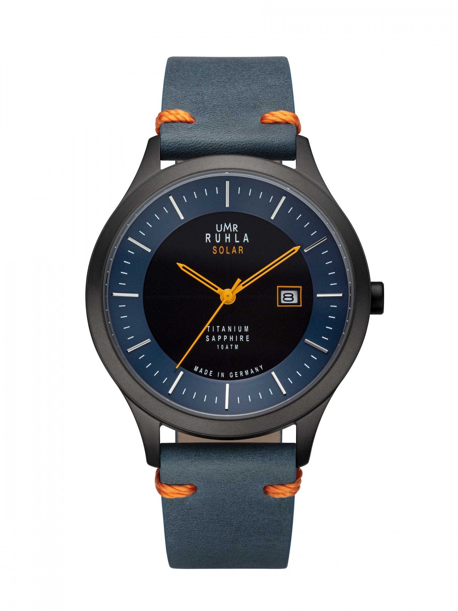 UMR Ruhla Solaruhr Made in Germany, Titangehäuse & Lederband, 42 mm 95953