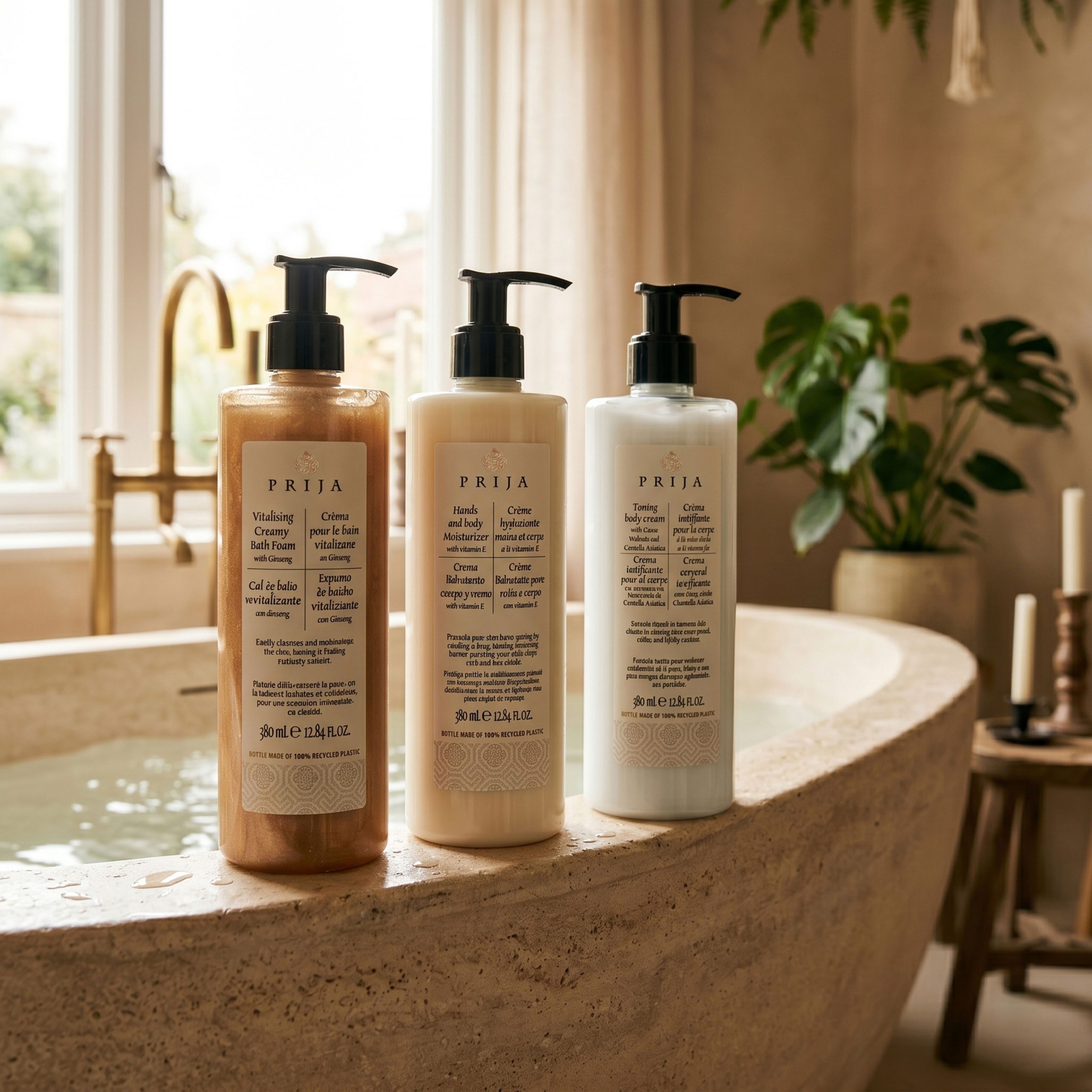PRIJA Körperpflegemittel PRIJA VEGAN Set, Duschgel, Gesichtswasser und Körpercreme, 3 × 380 ml