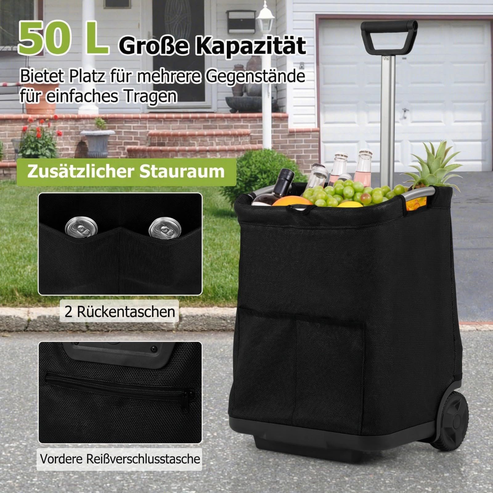 COSTWAY Einkaufstrolley, 50 l, klappbare Einkaufwagen, leicht stabil Alumin günstig online kaufen