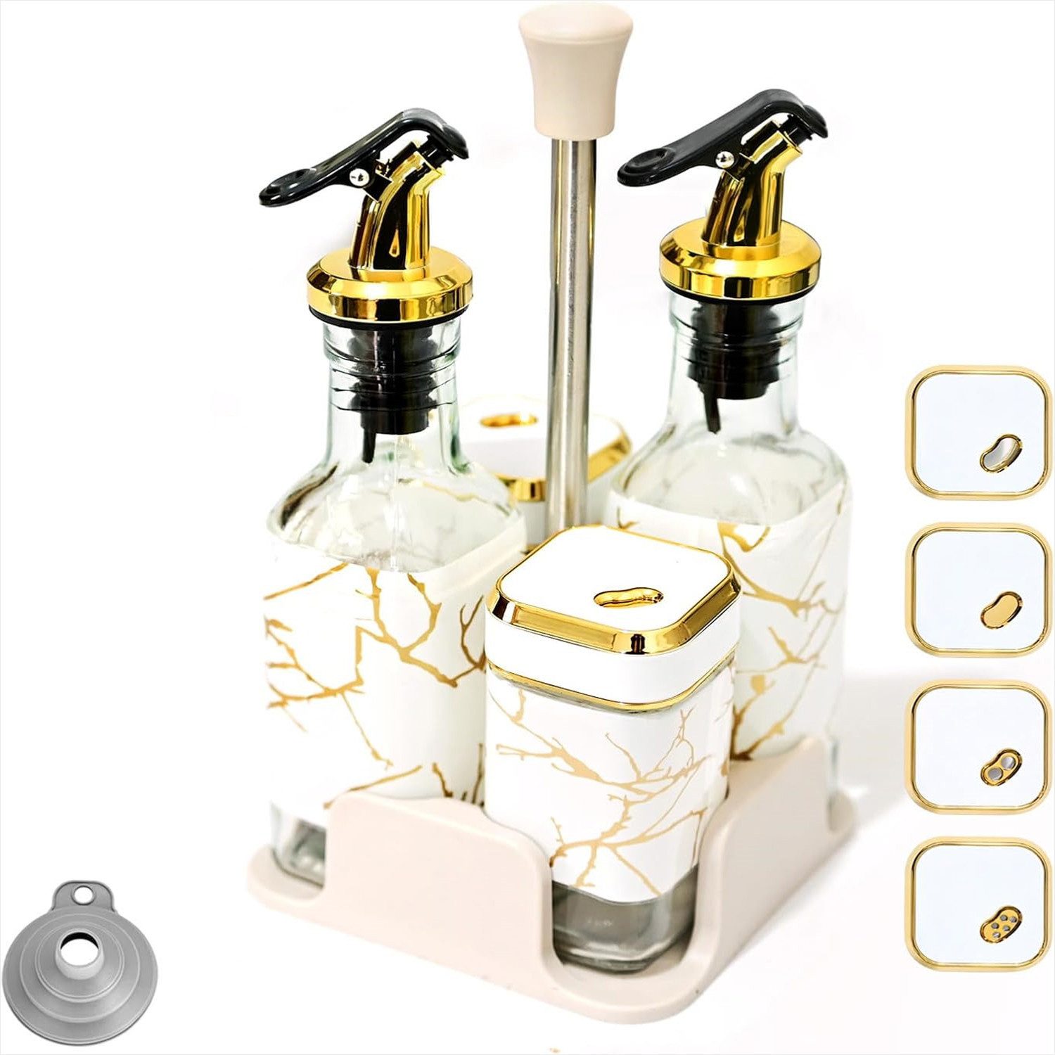 Ölspender 5-Teiliges Olivenöl Flasche Essig und Olflaschen Salzstreuer Set