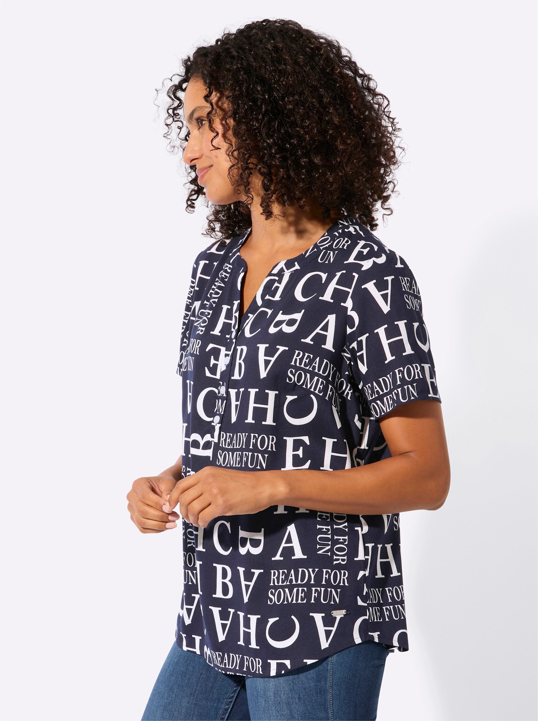 Witt Klassische Bluse Druckbluse Kurzarm