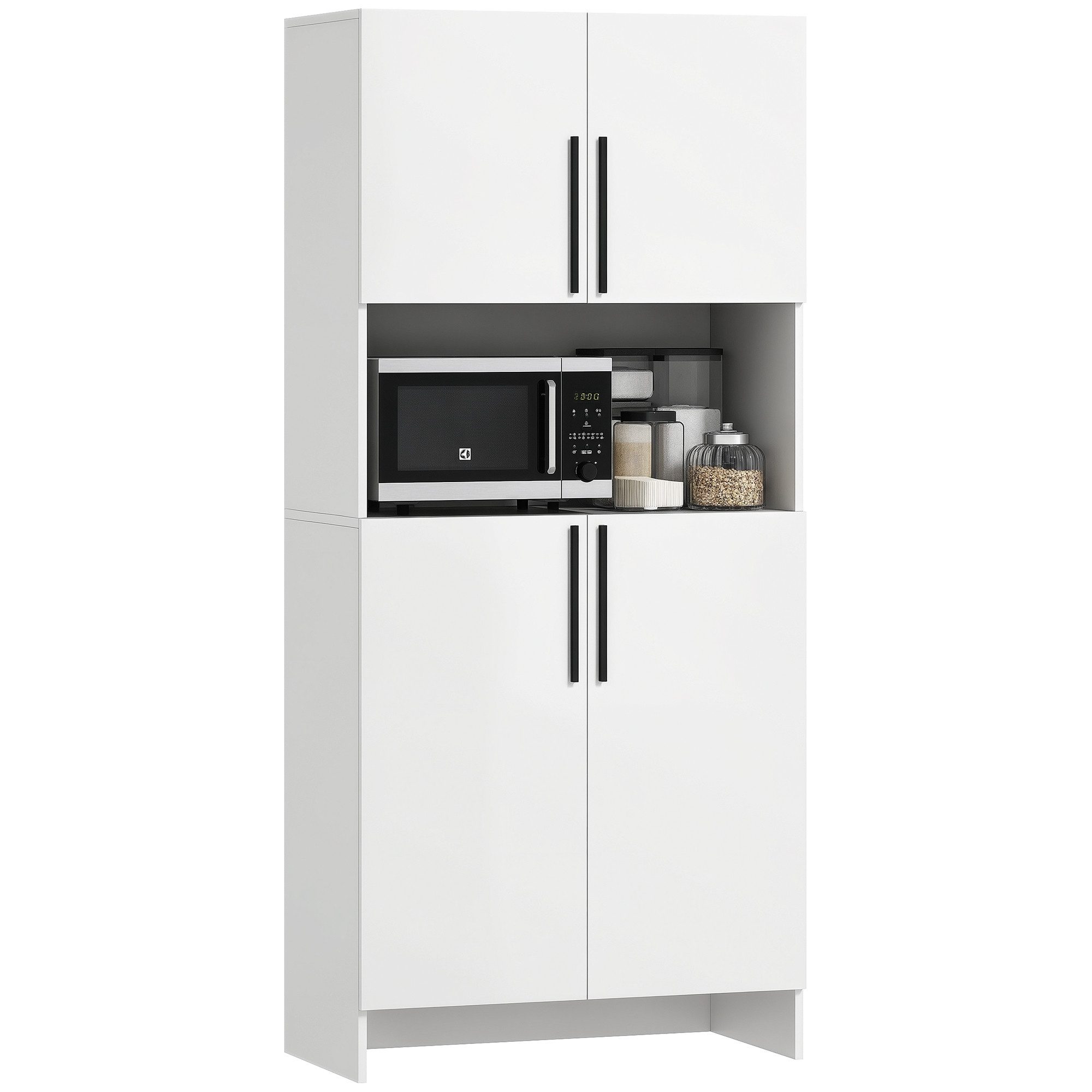 HOMCOM Küchenbuffet Küchenschrank mit Mikrowellenablage, Soft-Close-Tür (Aufbewahrungsschrank, 1-St., Vitrinenschrank) für Küche Esszimmer 79 x 40 x 175 cm Weiß