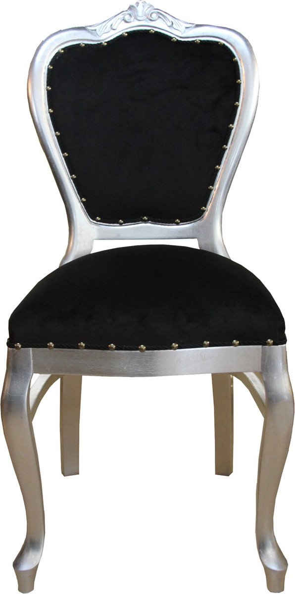 Casa Padrino Besucherstuhl Barock Luxus Damen Stuhl Schwarz / Silber - Damen Schminktisch Stuhl - Limited Edition