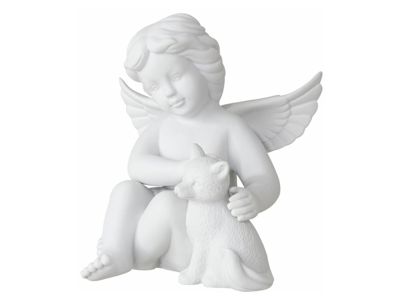 Rosenthal Dekofigur Engel groß Weiss matt Engel mit Fuchs 15cm