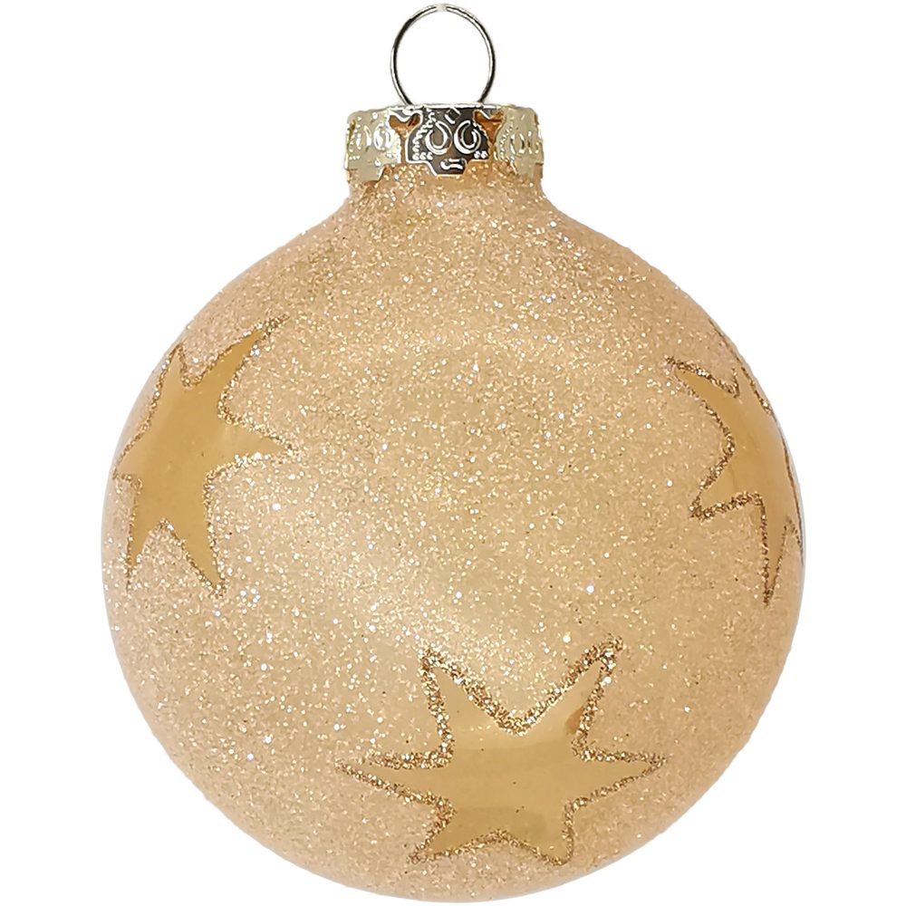 Weihnachtsbaumkugel (1 Sand bedruckt Ø8cm gold halbtransparent St), Sterne Maschinenkugel, Schatzhauser