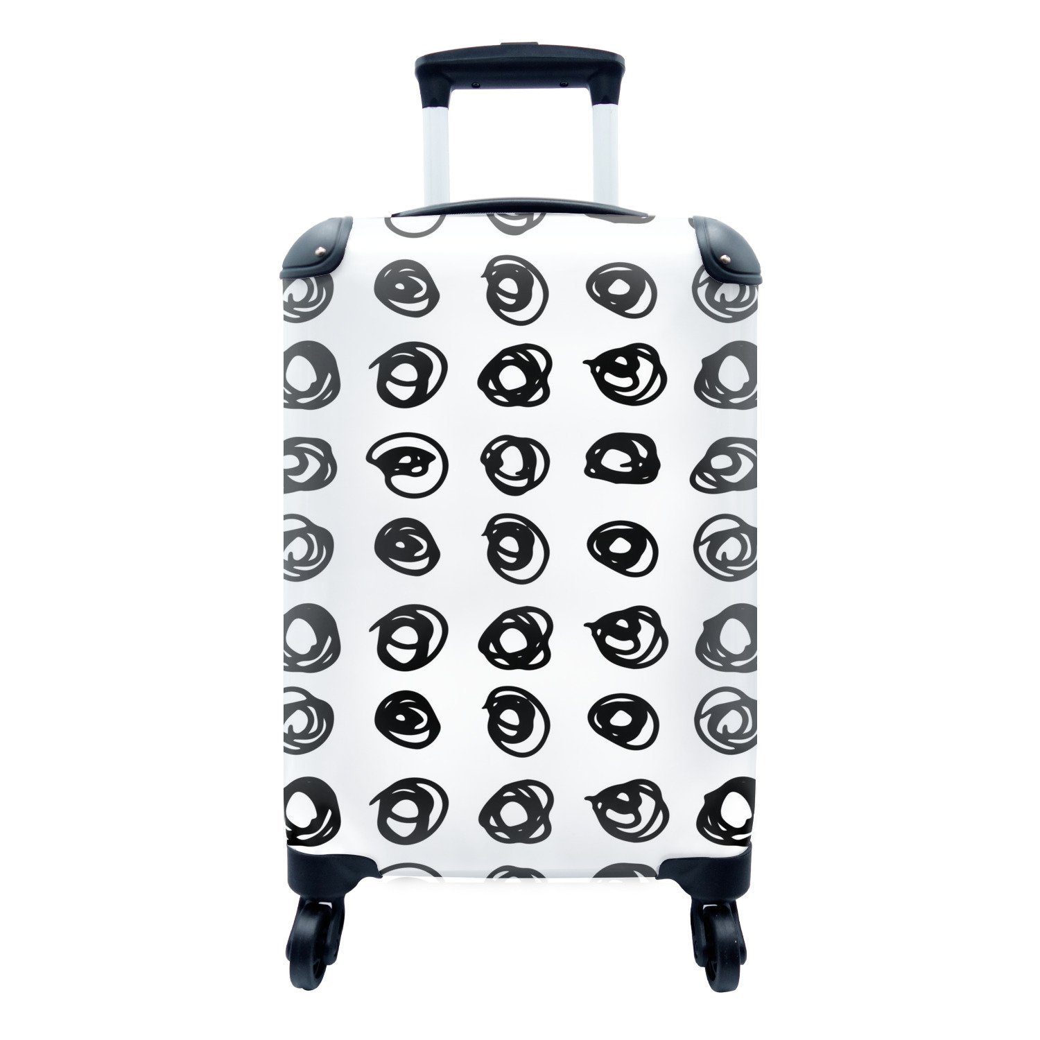 MuchoWow Handgepäckkoffer Polka dots - Weiß - Schwarz - Muster, 4 Rollen, Reisetasche mit rollen, Handgepäck für Ferien, Trolley, Reisekoffer