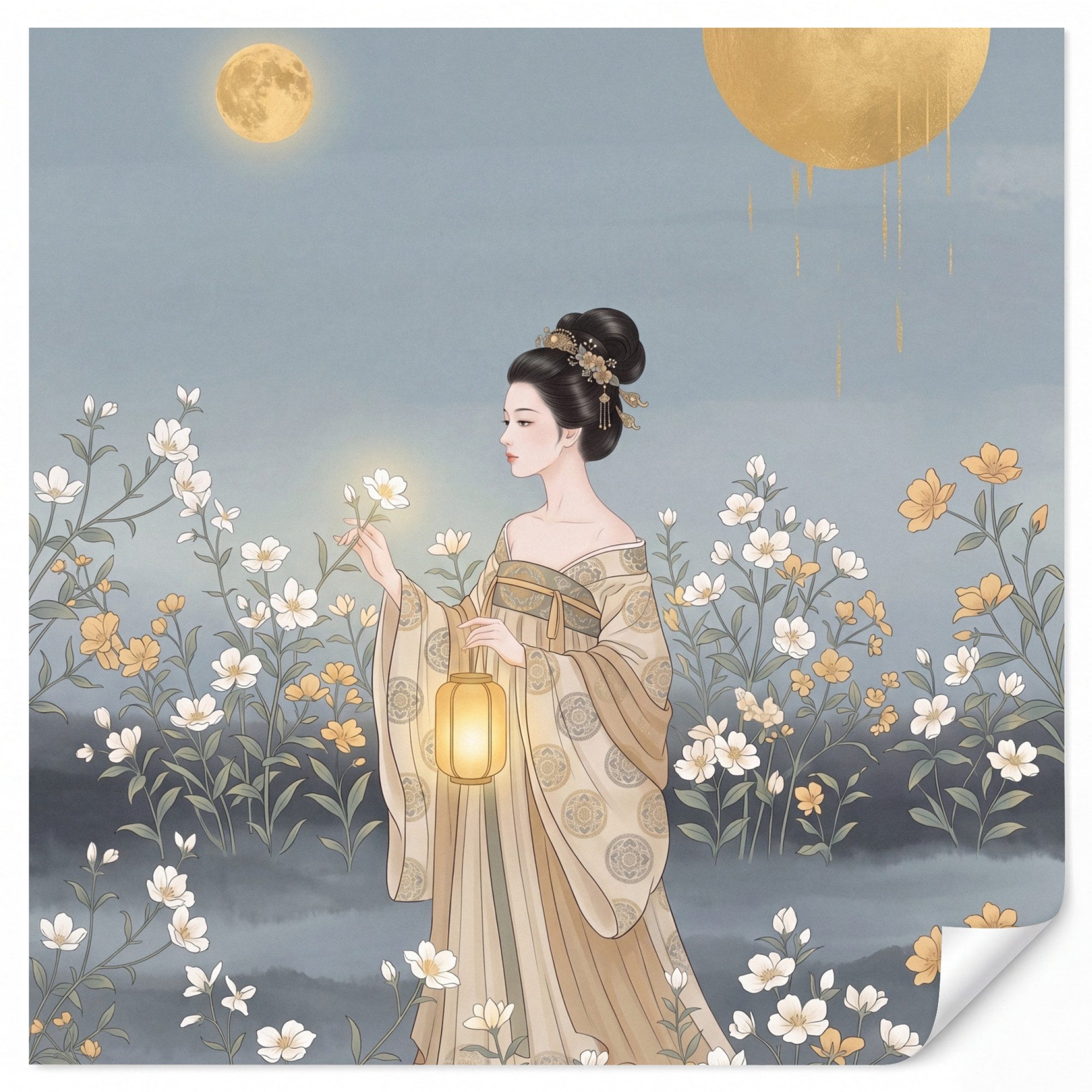 OnlyWow Fototapete Asiatisch - Frau - Kimono, Matt, bedruckt, Wandtapete, Modern, Wanddekoration, Vinyl Tapete 220x220cm