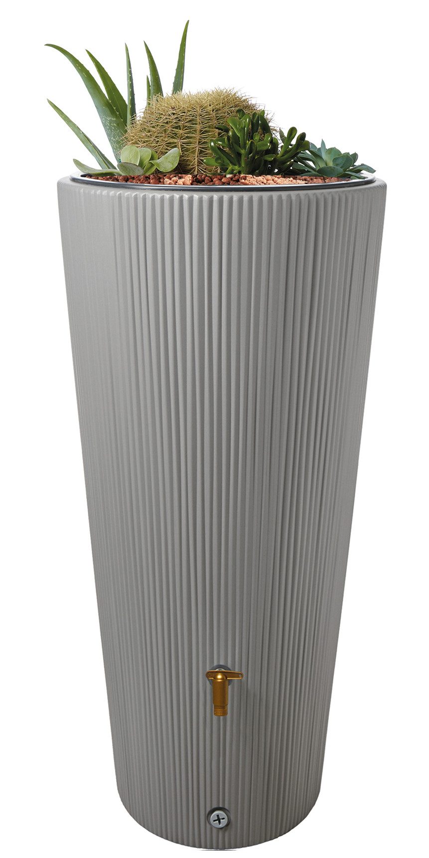 4rain Regentonne VASO DECOR 2in1 Regenspeicher 220 Liter zinkgrau inkl. Pflanzschale