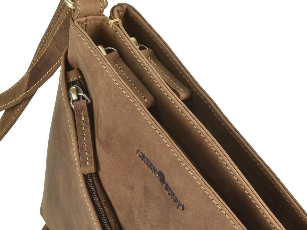 Greenburry Umhängetasche "Vintage" Leder, used Look, schmale Schultertasche 27x20cm mit 2 Fächern