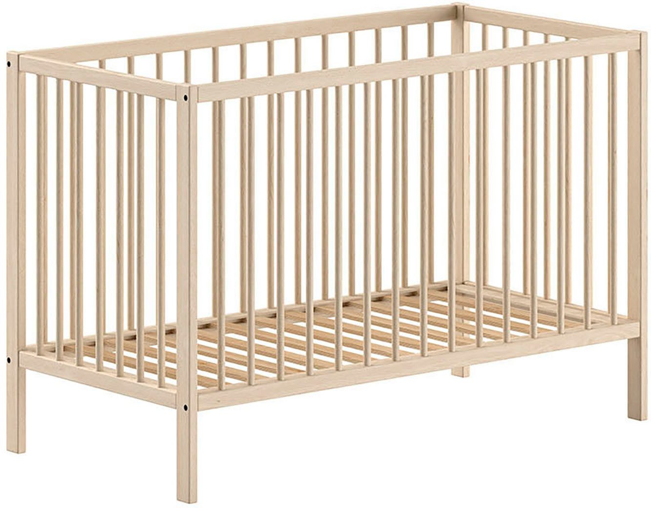 Vipack Babybett Dino 60/120 cm mit 3-fach verstellbarem Lattenrost, stabile Bauweise, Gitterbett aus massiver Buche, wahlweise in 3 Farben