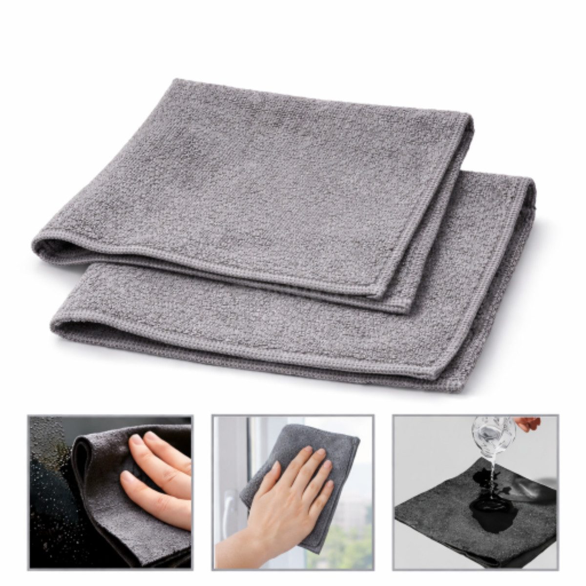 R2 Invest Mikrofasertücher 3er Set 30x30 cm grau saugfähig Mikrofasertuch (30x30 cm, 3-tlg)