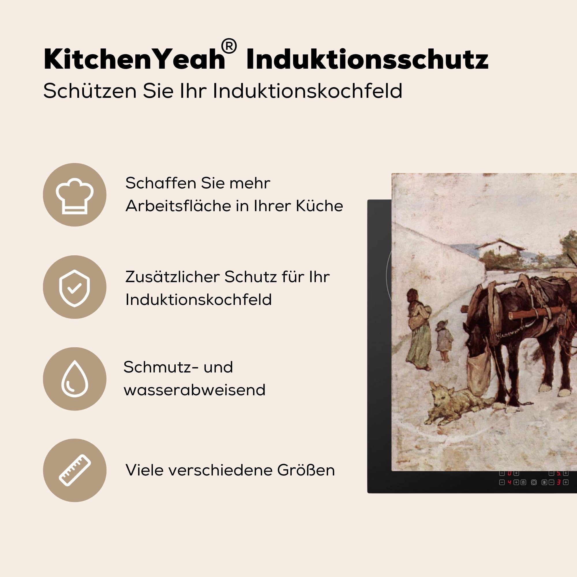 Fattori Schutz mit cm, Induktionskochfeld Vinyl, Herdblende-/Abdeckplatte für Soldaten Ceranfeldabdeckung 81x52 und die Giovanni - (1 küche, Bauern Gemälde, Landstraße MuchoWow tlg),