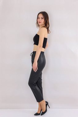 fashionshowcase Lederimitathose Damen Hose in Lederoptik Mittlere Taille mit Stretch-Komfort Elastikbund mit Tunnelzug