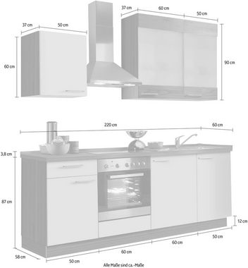 Kochstation Küchenzeile Trea, wahlweise mit E-Geräten, höhenverstellbare Füße, vormontiert, mit Vollauszug und Soft-Close-Funktion, Breite 220 cm