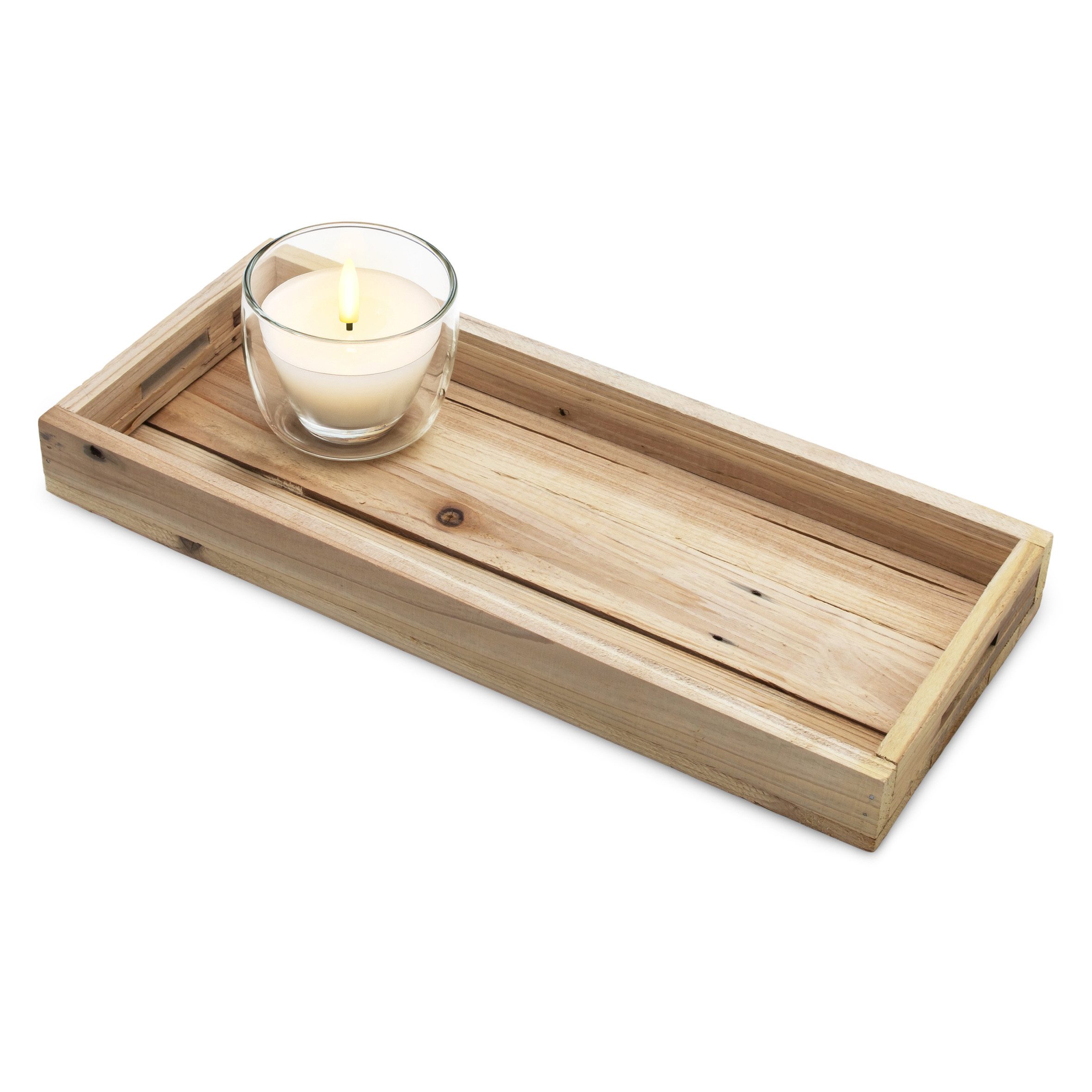 Spetebo Kerzentablett Holz Tablett natur mit Rand - 38 x 16 cm (Anzahl, 1 St., Tablett), Naturprodukt