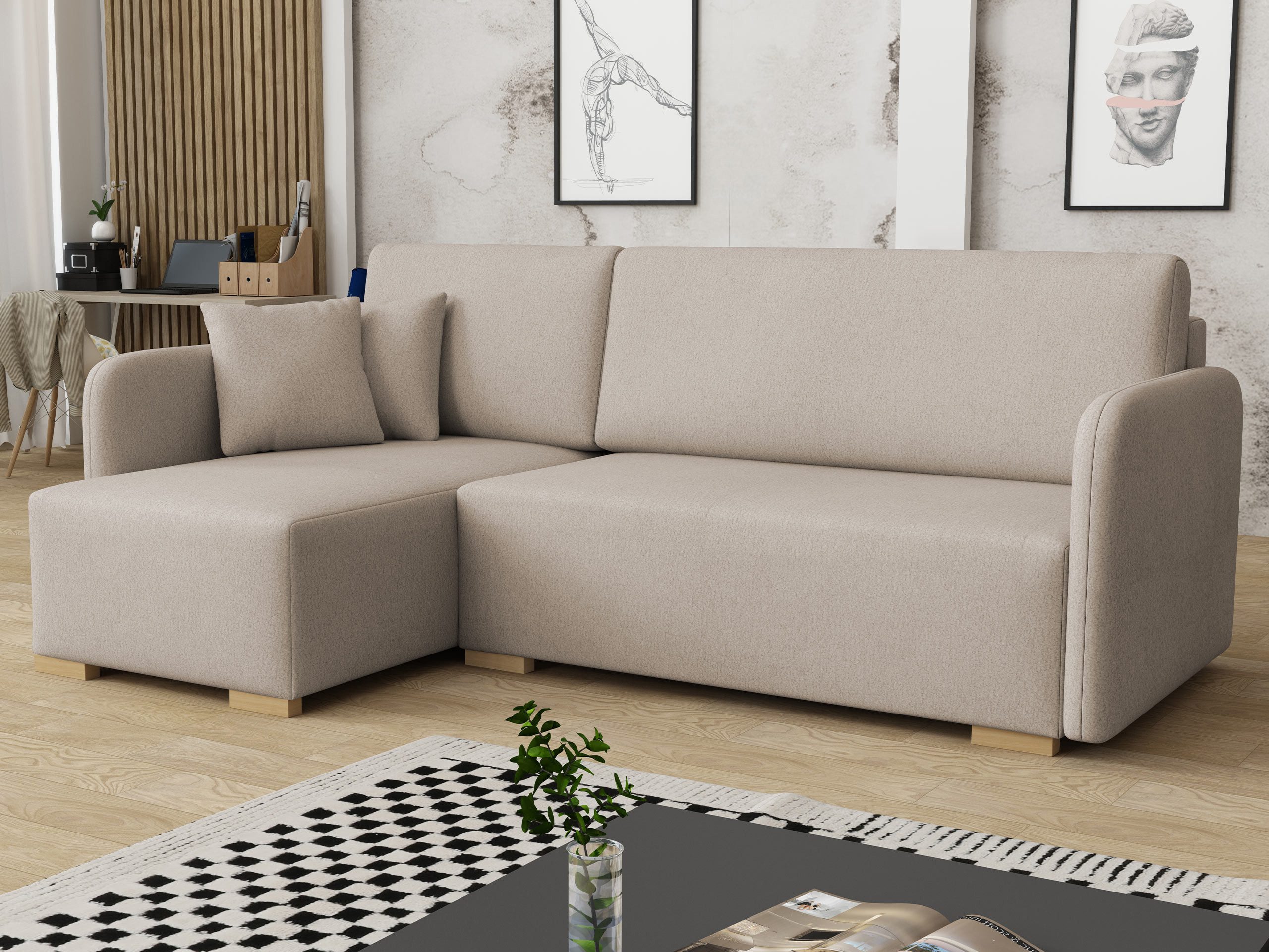 MIRJAN24 Ecksofa Como L, mit Bettkasten und Schlaffunktion, Holzfüße, L-Form, 220x140x85 cm