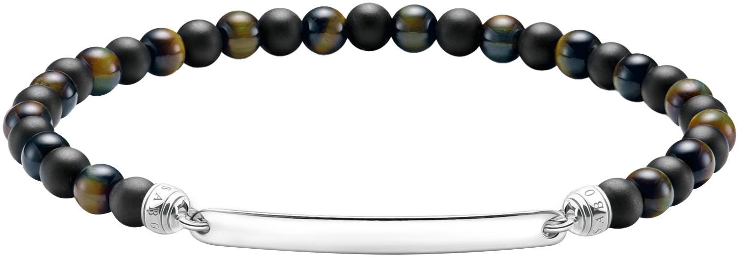 Valentinstagsgeschenk THOMAS SABO Armband Gravierbares Armband mit Beads, mit Obsidian, Tigerauge, blau|schwarz|silberfarben