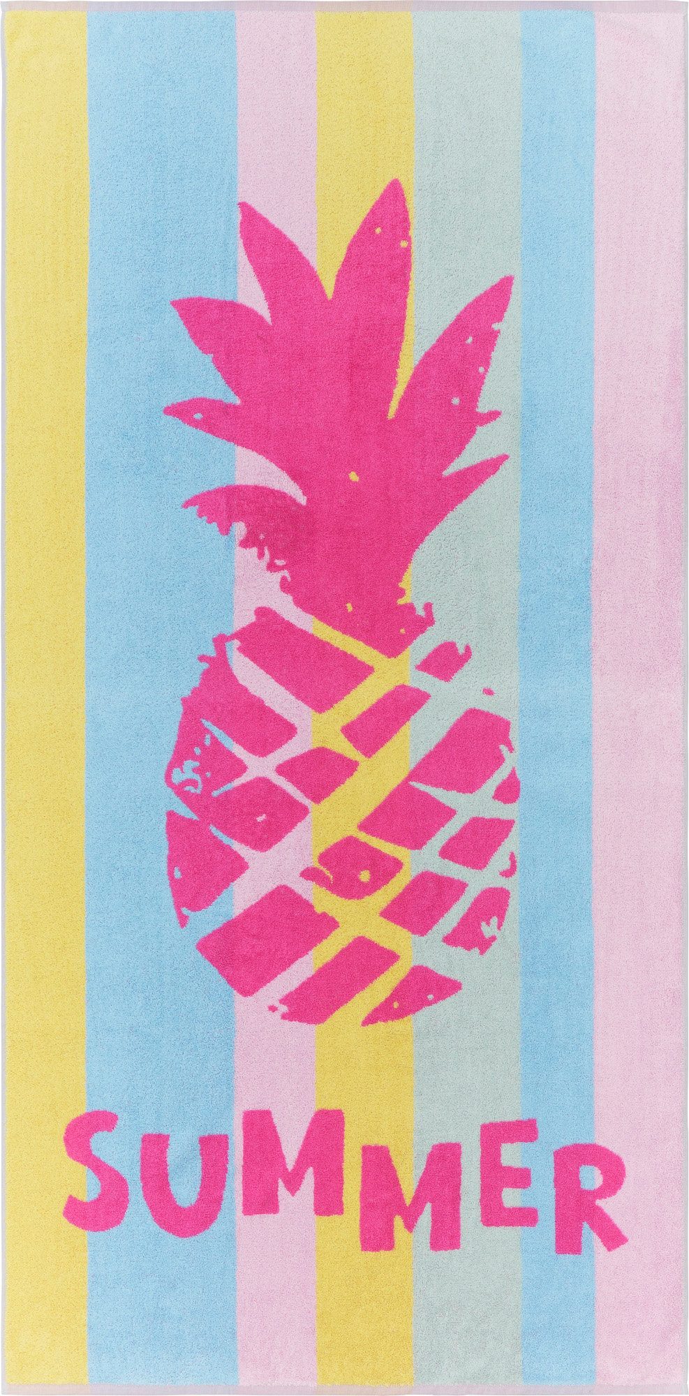Erwin Müller Strandtuch Strandtuch "Ananas", Walkfrottier, Walk-Frottier Streifen/Motiv: Ananas/Schriftzug: Summer