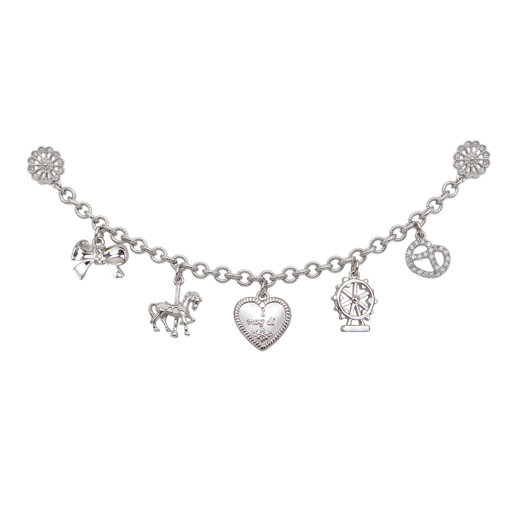 Alpenflüstern Kette mit Anhänger Pin-Charivari Strass-Volksfest (silber-farben)