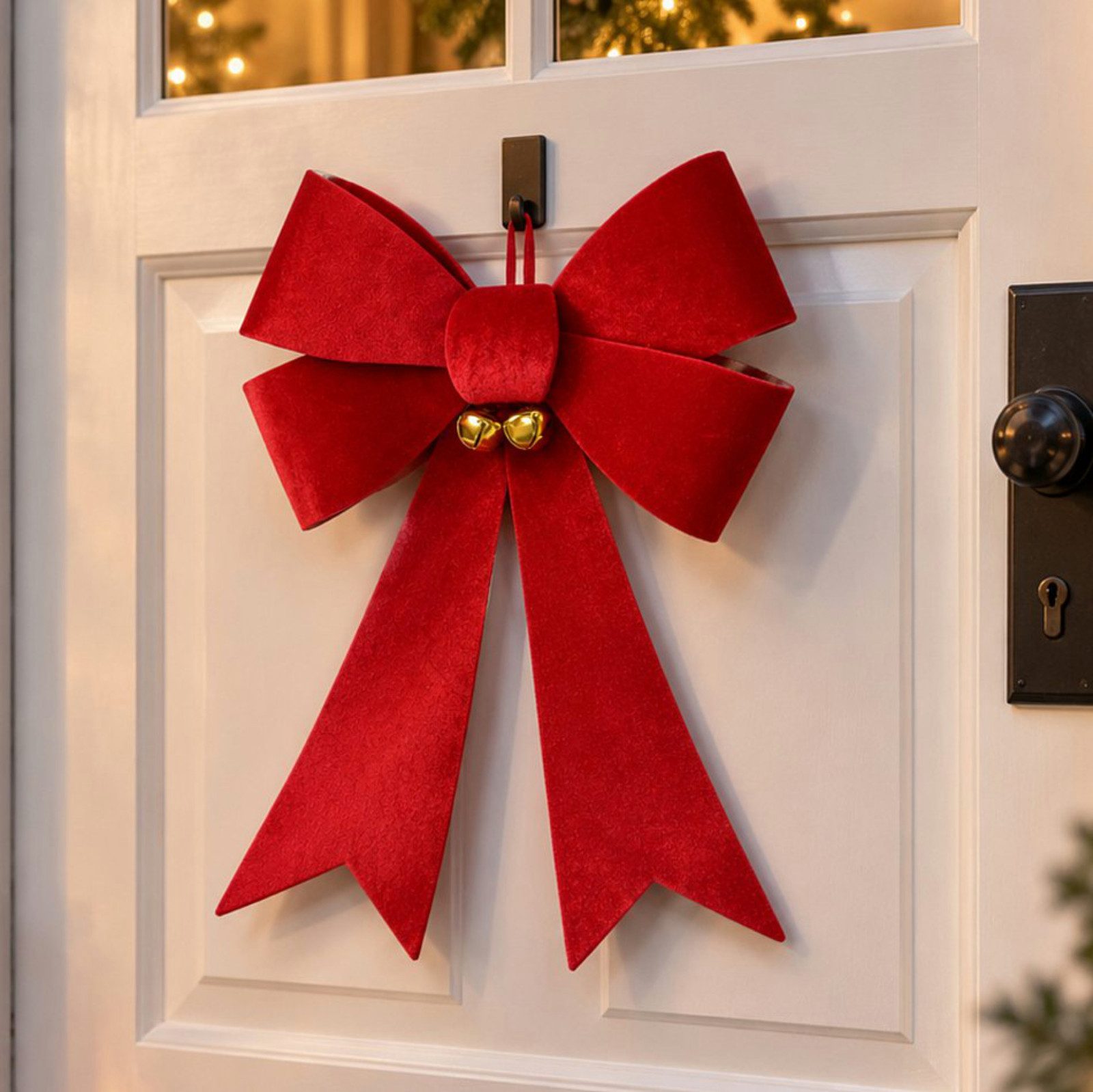 Koopman Weihnachtsbaumschleife Dekoschleife Tür XXL Rot 45x34 cm (1-tlg), 45x34cm, XXL-Format, Glöckchen, Weihnacht