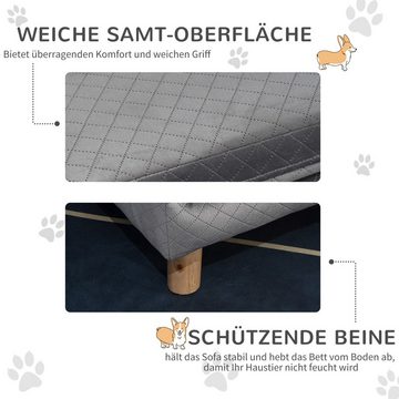 PawHut Tierbett Hundesofa mit Holzbeinen Hundebett für kleine Hunde bis zu 8 kg, Grau, samtartiges Polyester, 64B x 45T x 36H cm