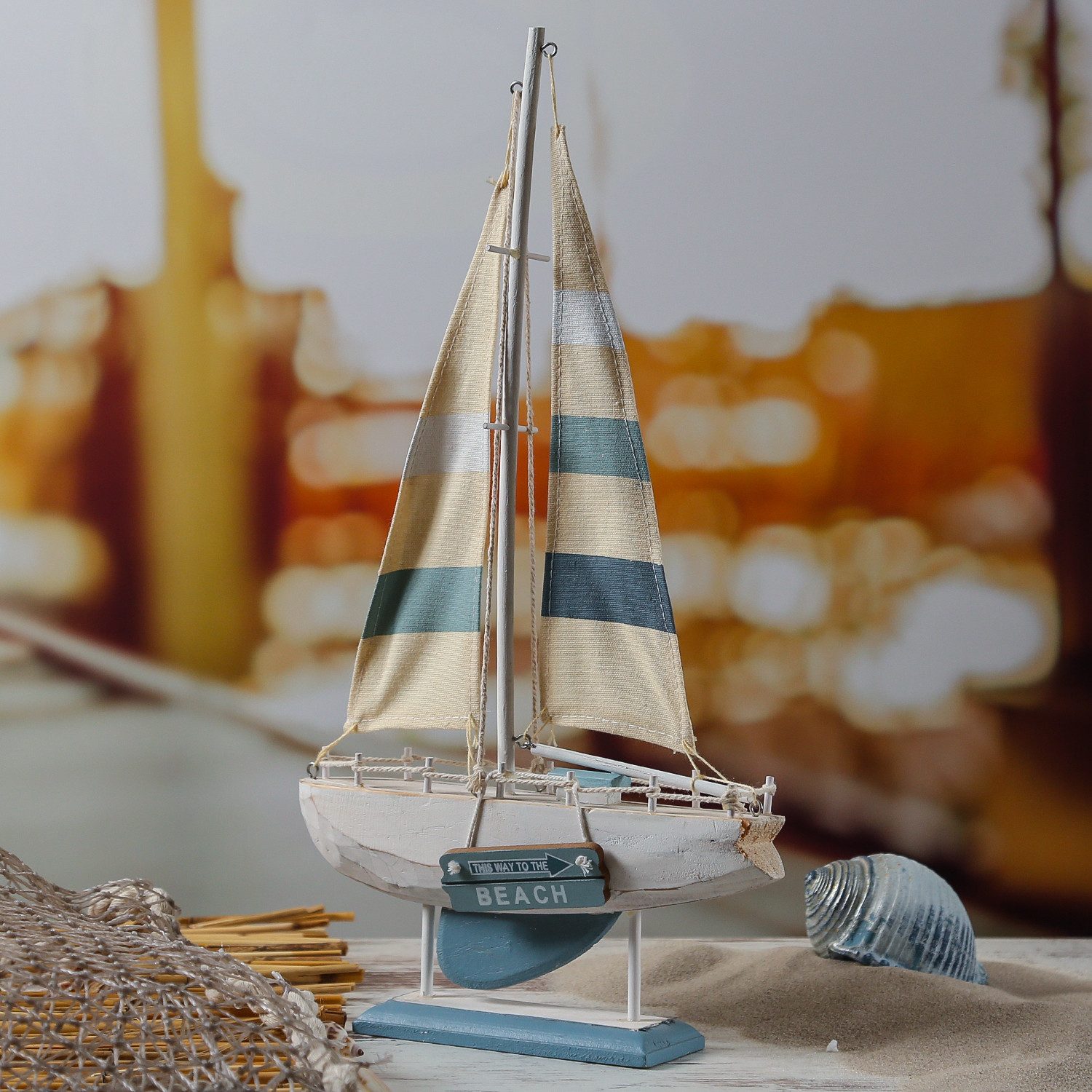 MARELIDA Dekoobjekt Segelboot Segelschiff maritime Dekoration Küste Holz Wohndeko H: 42cm (1 St)