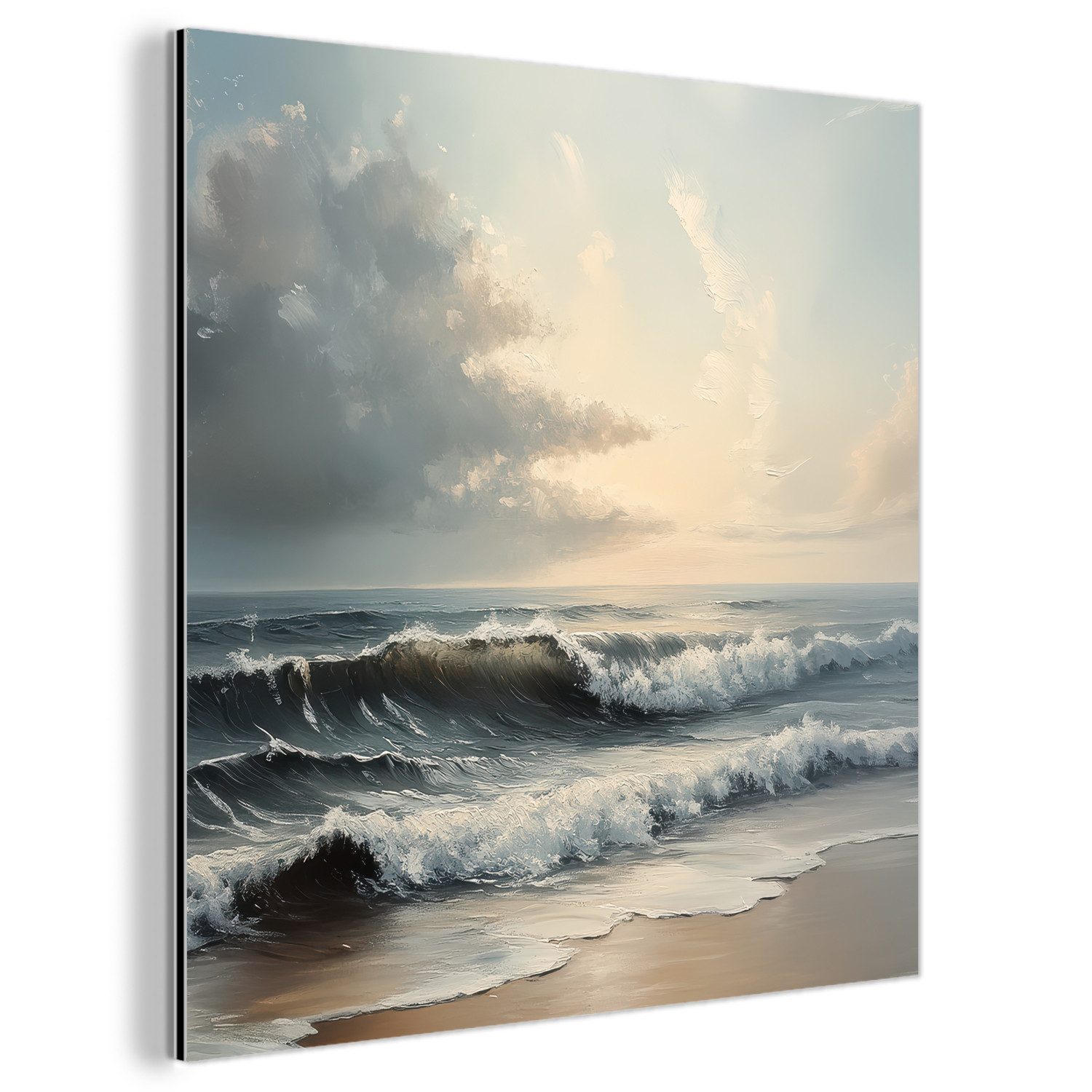 MuchoWow Metallbild Strand - Meer - Sonnenuntergang, Inkl. Aufhängung, Alu-Dibond-Druck, Wandbild aus Metall, Aluminium deko, 20x20 cm