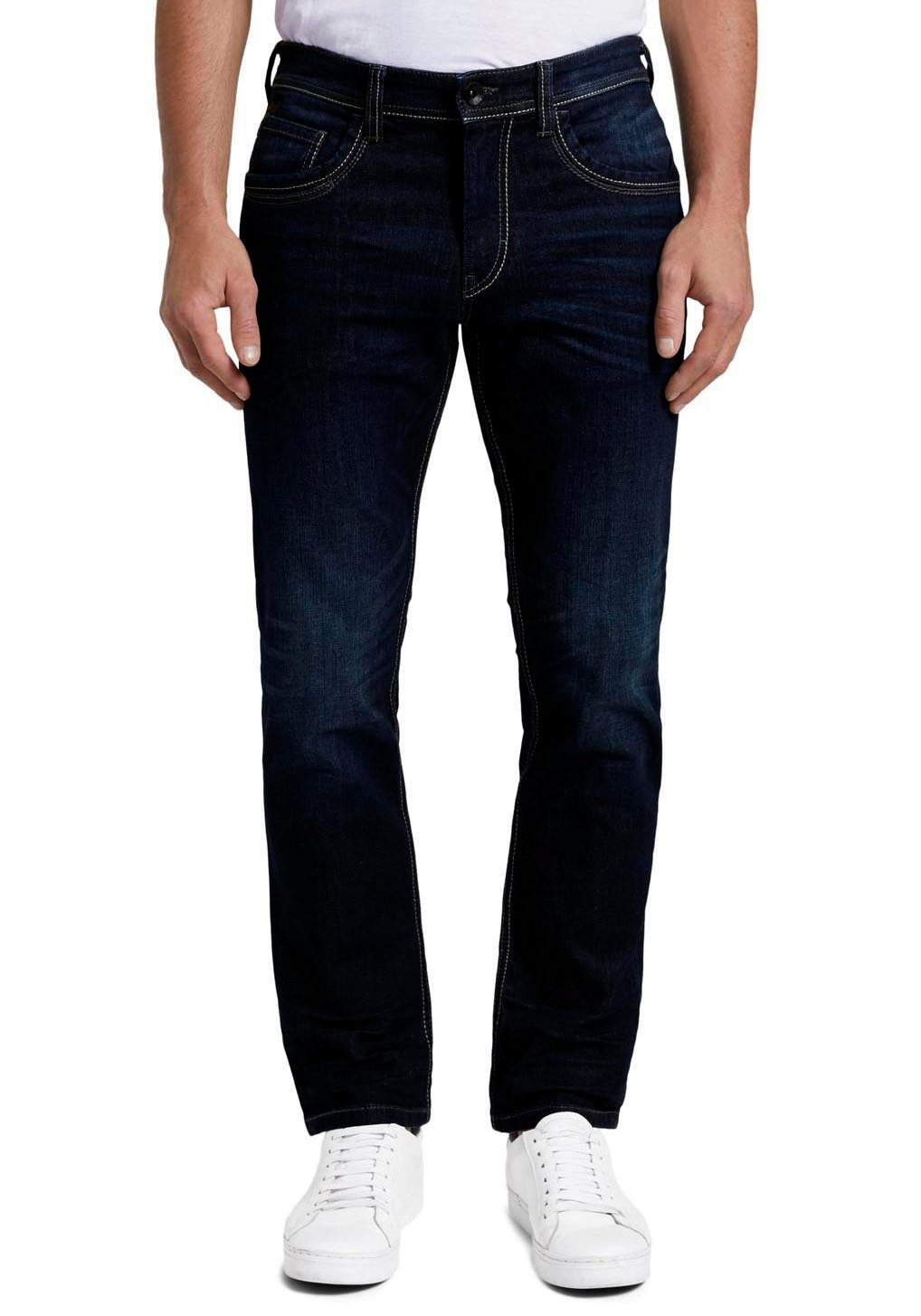 TOM TAILOR 5-Pocket-Jeans MARVIN Straight mit kleinem Logo-Print dark stone wash