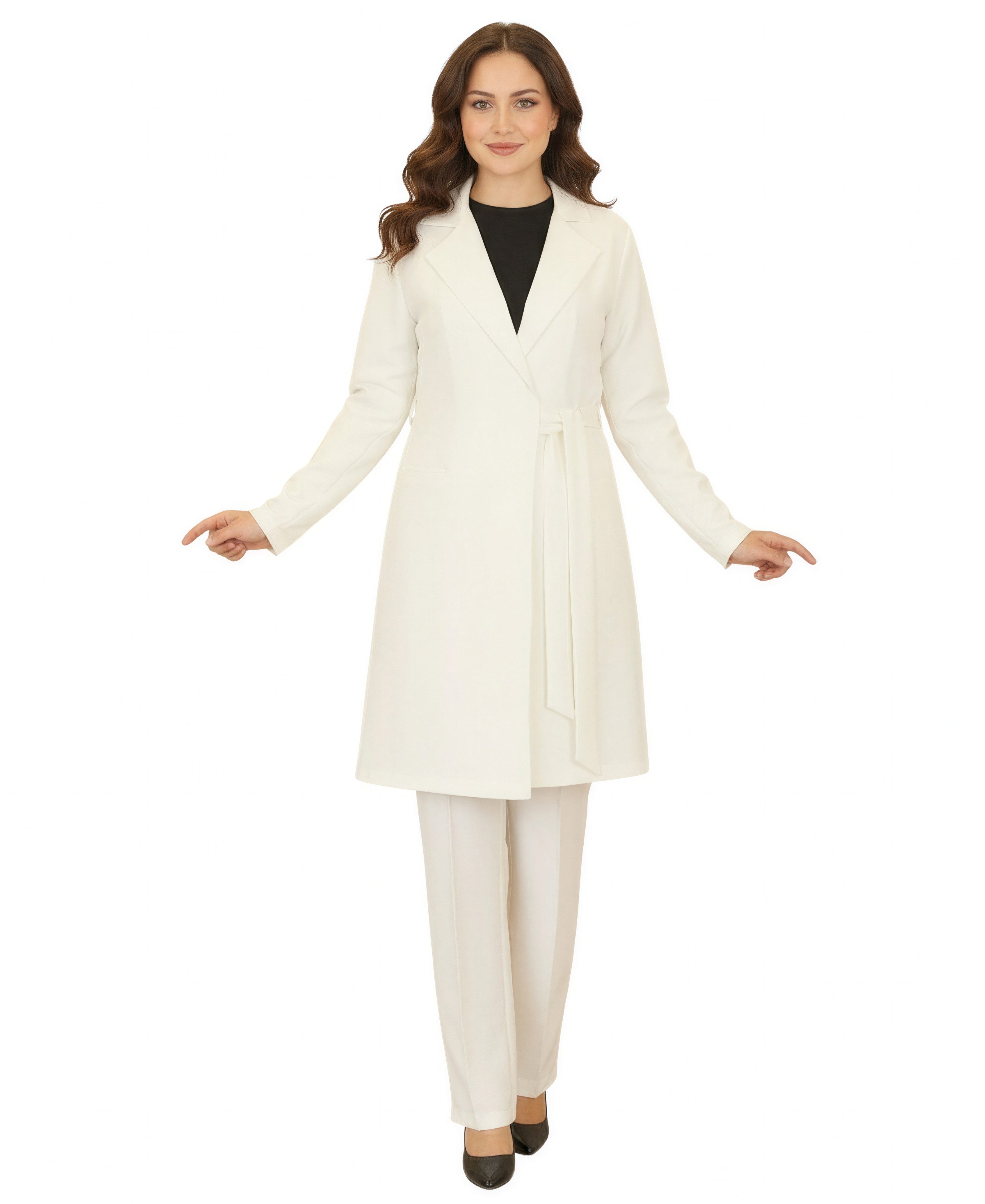 Modavitrini Hosenanzug Damen Zweiteiler Longblazer mit Hose elegant Modest (eleganter Outfit) mit Reverskragen