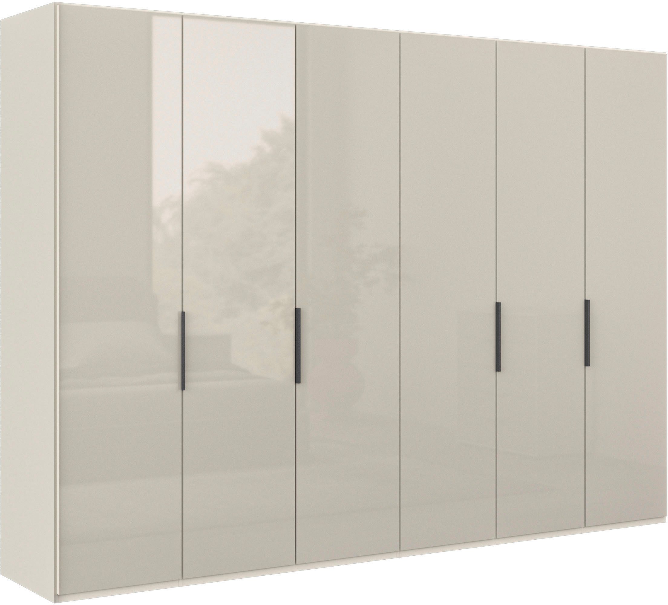 WIEMANN Falttürenschrank Ohio, Kleiderschrank, Schrank, Garderobe, mit Glasfront, 300 cm (inklusive Einlegeböden & Kleiderstangen, 2 Höhen, MADE IN GERMANY) inklusive Türdämpfung, hochwertige Glasfront